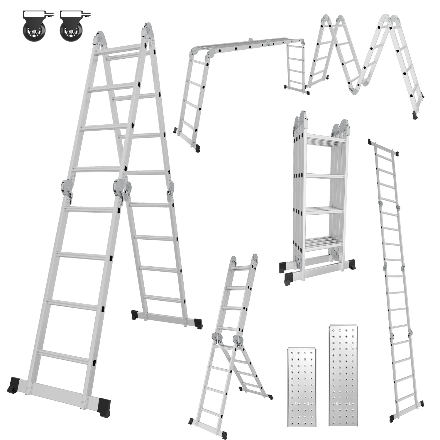 TEMU 5.82 M Ladder, 7-in-1 Aluminium Multifunctional Ladder, 4 X , Multifunctional Ladder With 2 Scaffolding Plates And , Folding Ladder, Work Ladder, Household Ladder