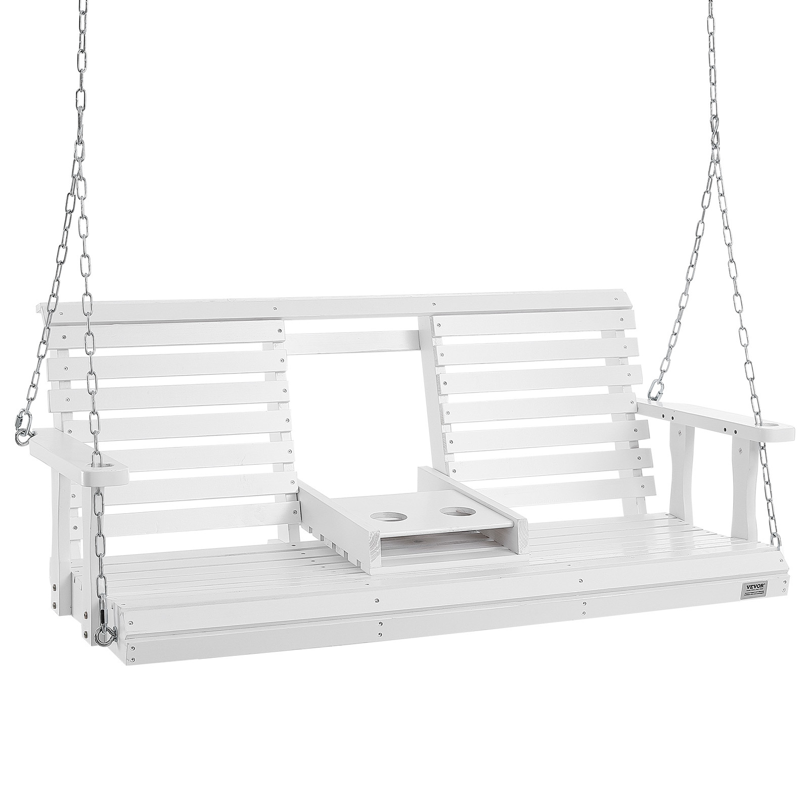 Image of Vevor 60” Porch Swing Bench Wooden Hanging Outdoor Garden Patio Courtyard White
