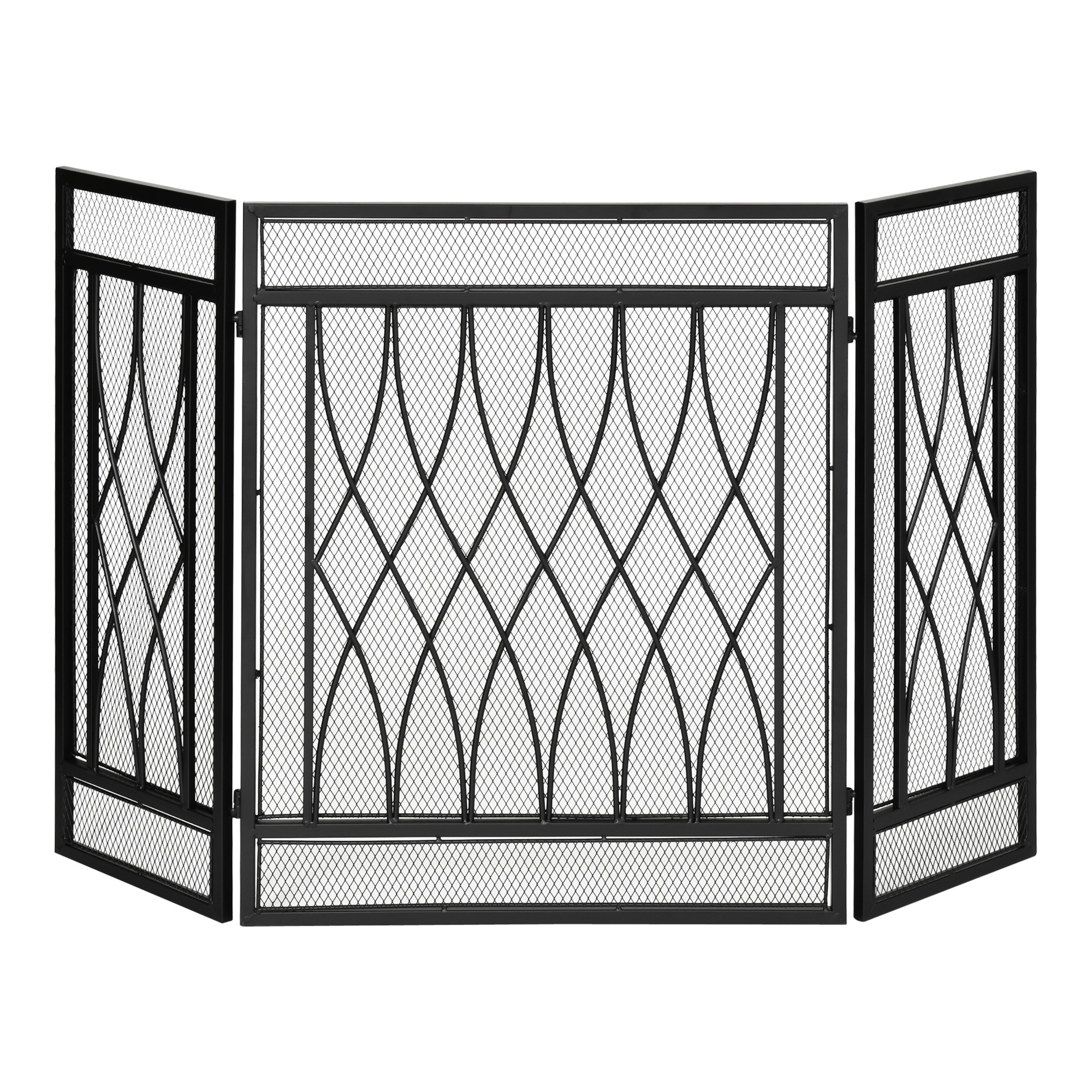 TEMU HOMCOM Salvachispas de Chimenea Plegable Pantalla de Chimenea de 3 Paneles con Bisagras y Estructura de Metal Decorativa 126x3x80 cm Negro
