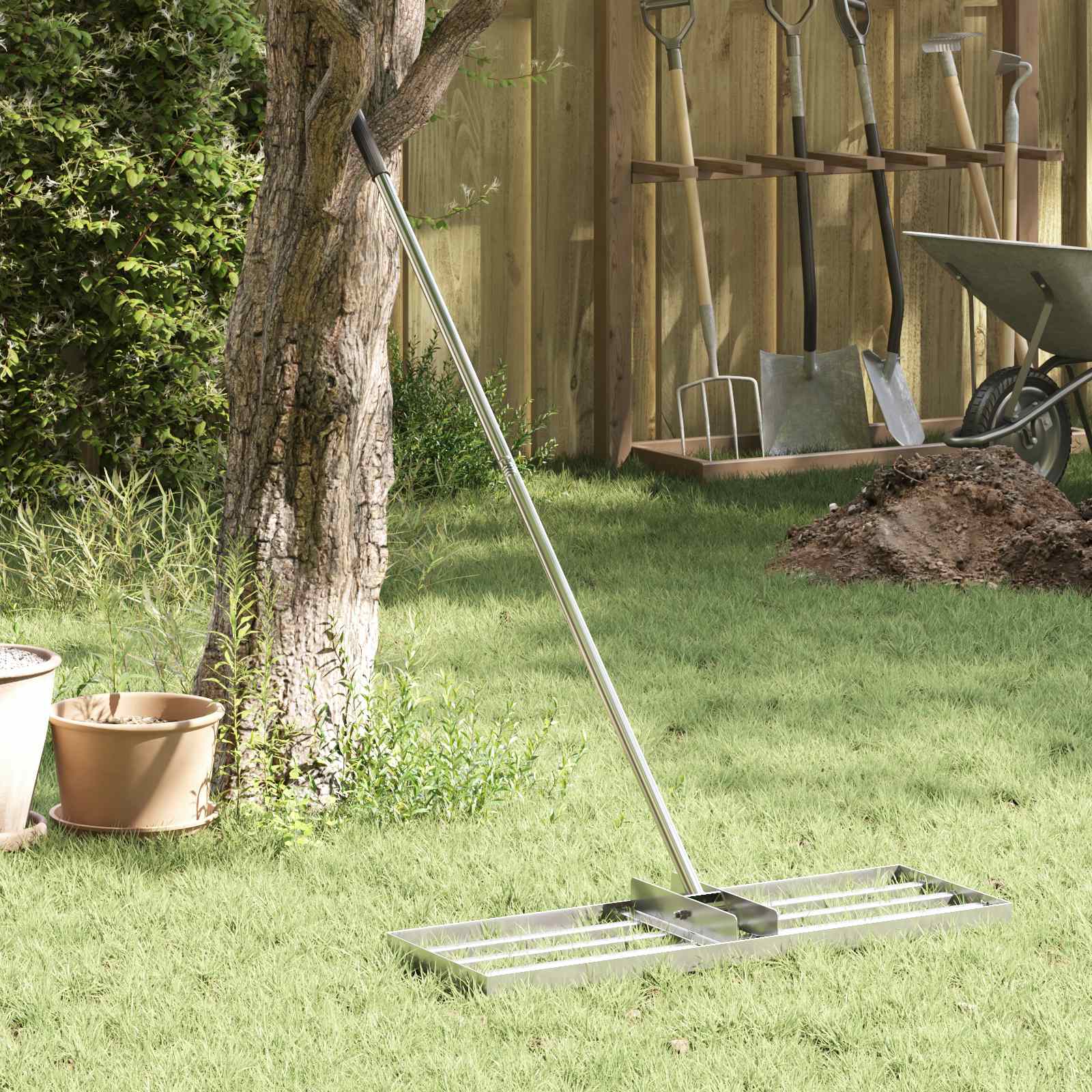 Garden Leveling Rake Silvery 75 X 25 X 6 Cm Stainless Steel, Garden & Terrace, Modern Rectangular, Weather-resistant Garden Rake, Care Set For The Outdoor Area