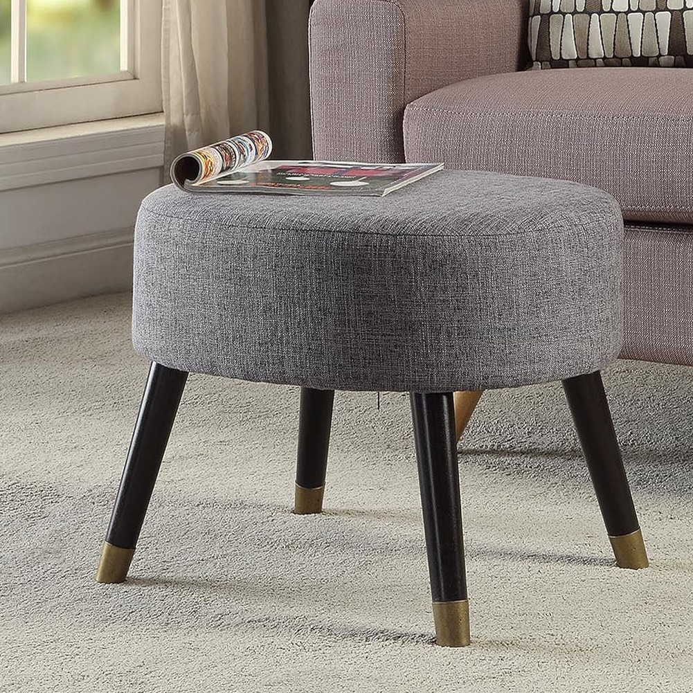 Image of Bakaji Stool Pouf Structure In Wood And Linen Fabric Cover Grey Color, Footrest With 24.5 Cm Legs, Sturdy Stool With Comfortable Upholstery Ideal For Home And Office Furniture