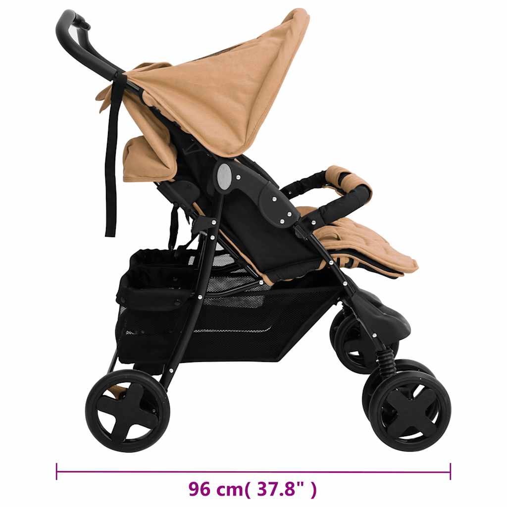 Taupe Stalen Tweezits Wandelwagen - Tweelingwagen, Dubbele Wandelwagen, All-Terrain Wandelwagen, Opvouwbare Wandelwagen, Wandelwagen Accessoires