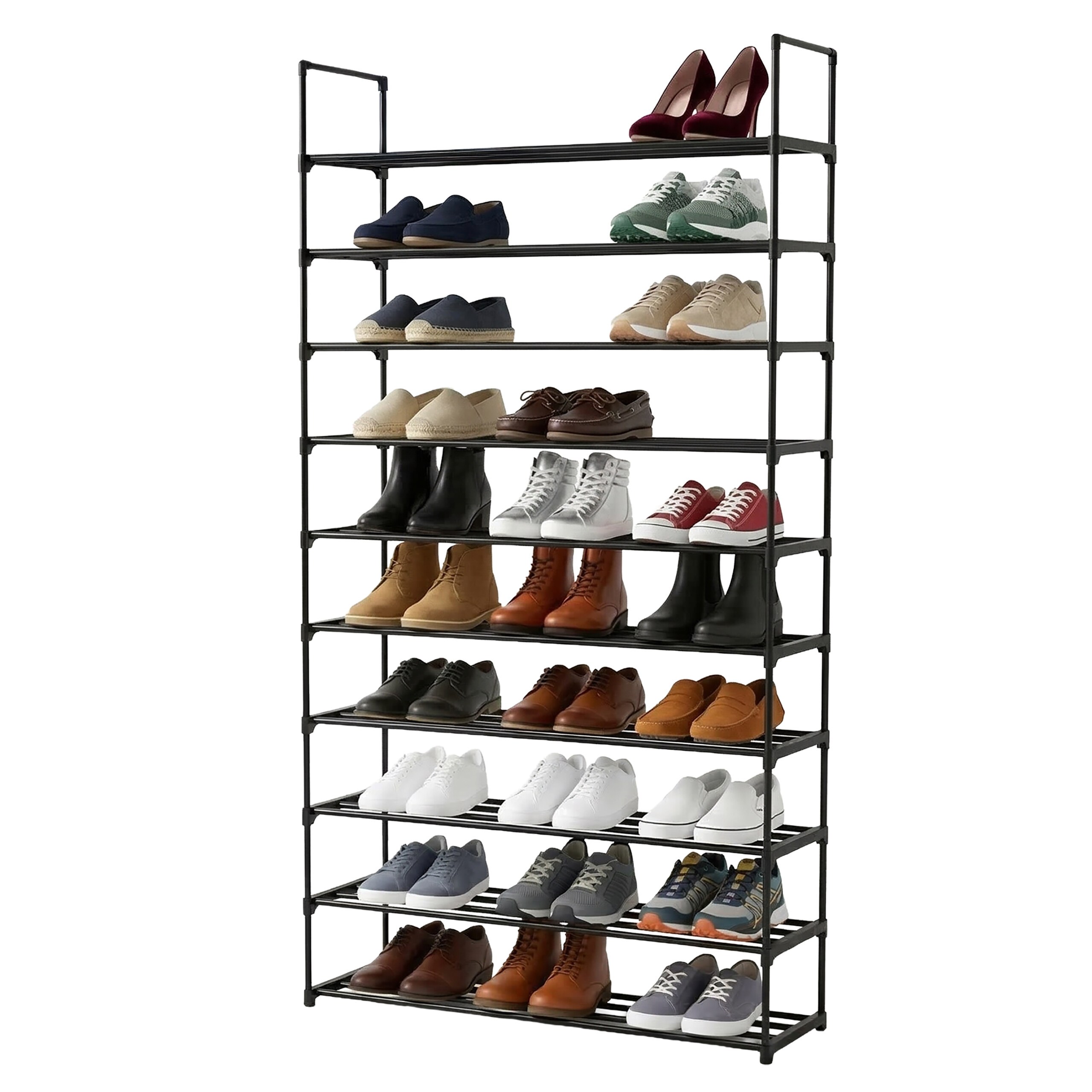 Image of Shoe Rack 10 Tiers, Plug-in System, 174 X 94 X 30 Cm, Iron And Plastic, Black, Space-saving, For Hallway, Bedroom And Basement, Shoe Stand, Shoe Storage, Shoe Organizer, Relaxdays