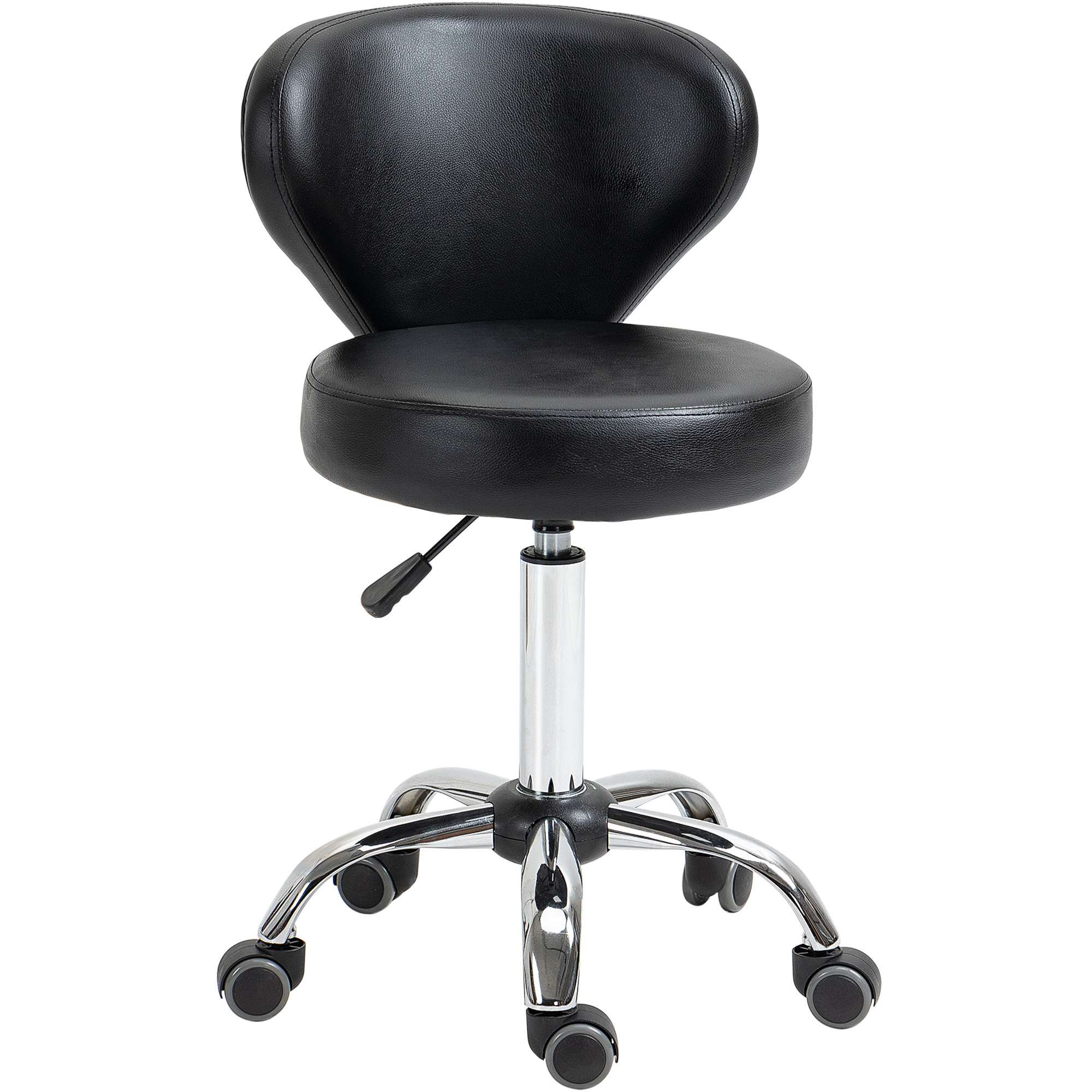 TEMU Silla de masaje HOMCOM con ruedas - Silla de trabajo 360° - Asiento ajustable 49-64H cm, respaldo ergonómico - Metal cromado con revestimiento
