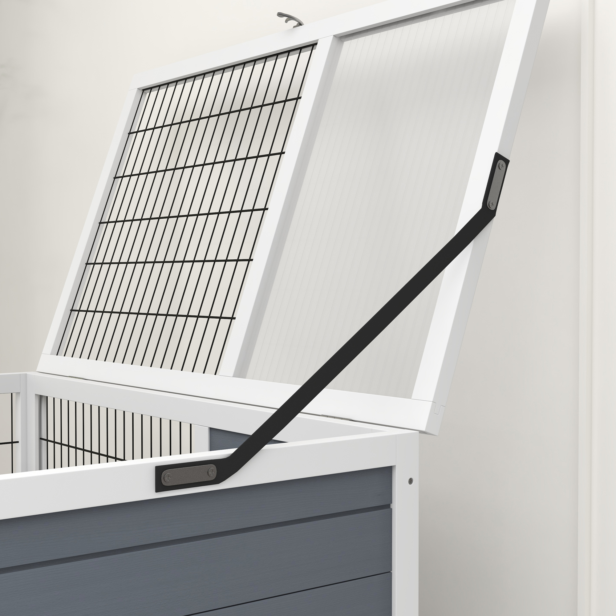 PawHut Indoor Wooden Rabbit Hutch on Wheels - 2-Tier with 2 Sliding Trays, Lockable Door, Feeder - 90L x 53W x 97H cm - Grey