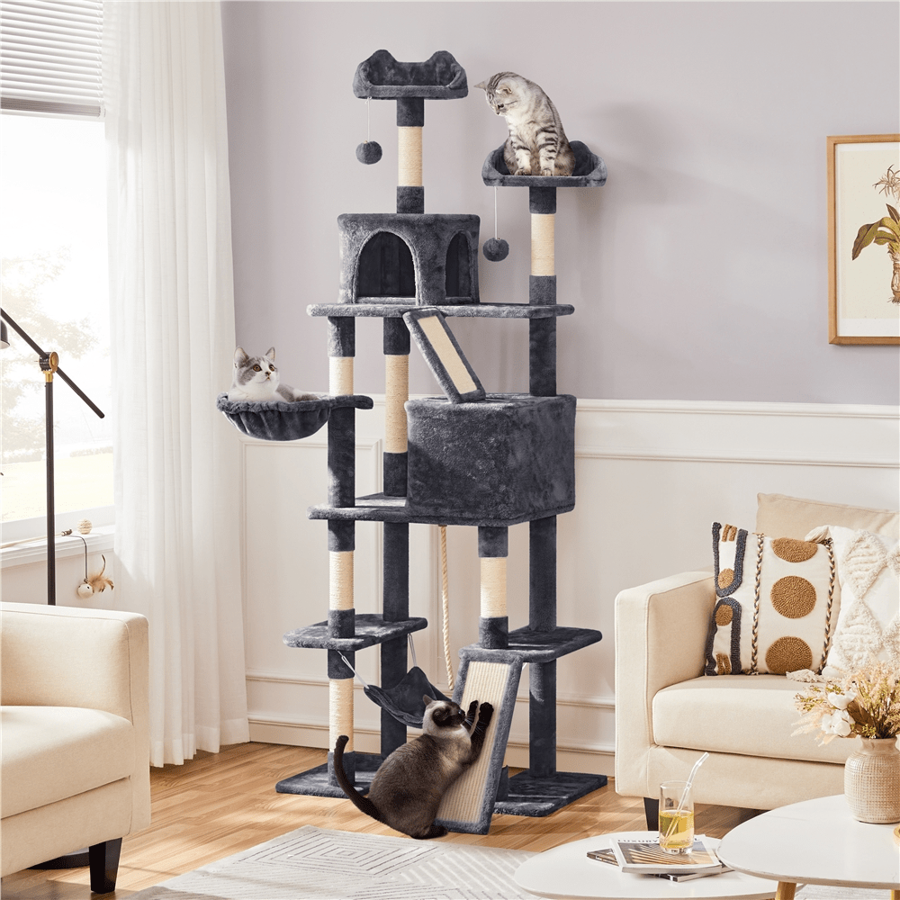 

Cat Tree Cat Scratching Post 206 Cm Ceiling High, Xxl Large Climbing Tree With Sisal Rope Basket Hammock, Stable Cat Tree For Cats