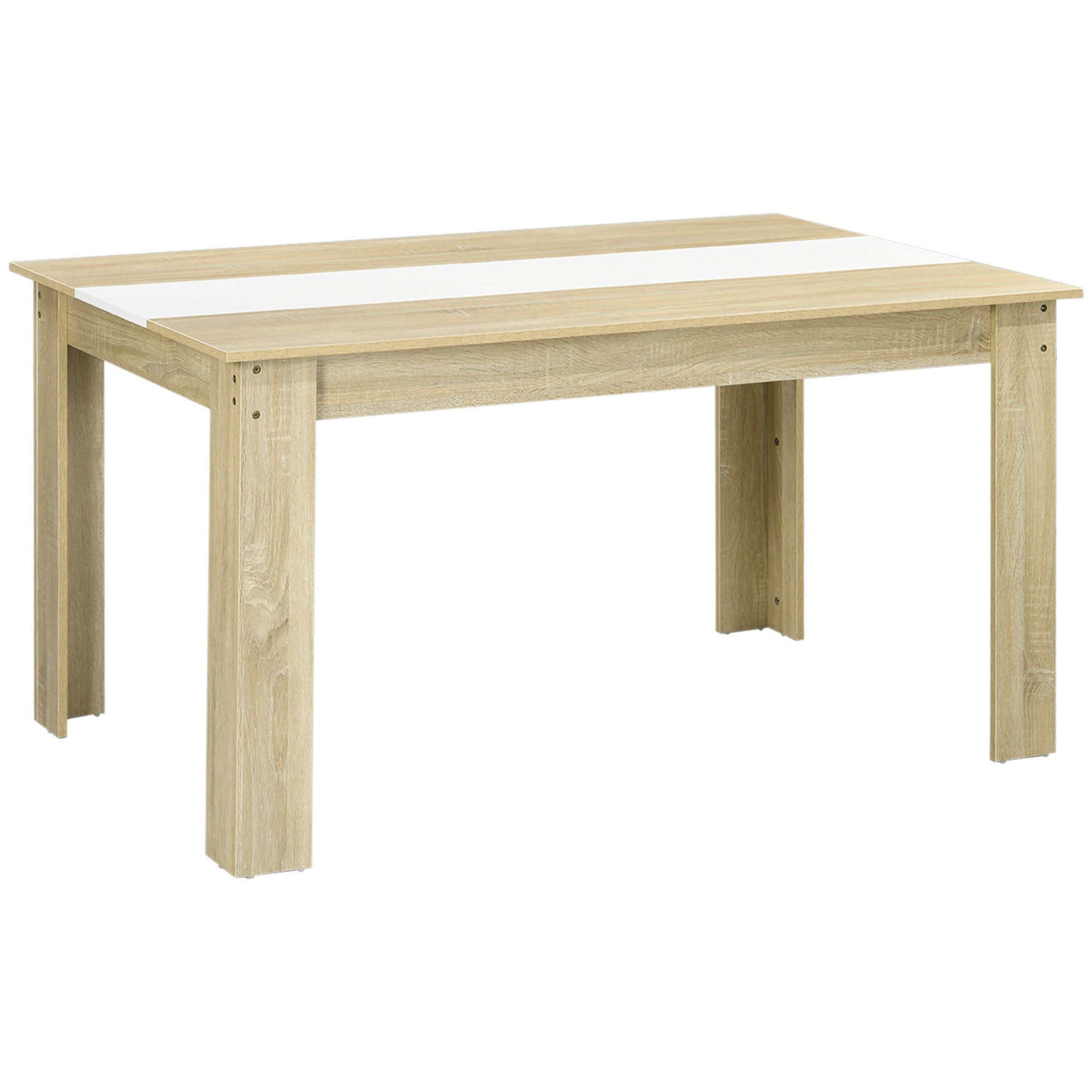 Homcom Dining Table Kitchen Table For 6 People, Scandinavian Style In Natural Wood And White, Dim. 140l X 90l X 75h Cm