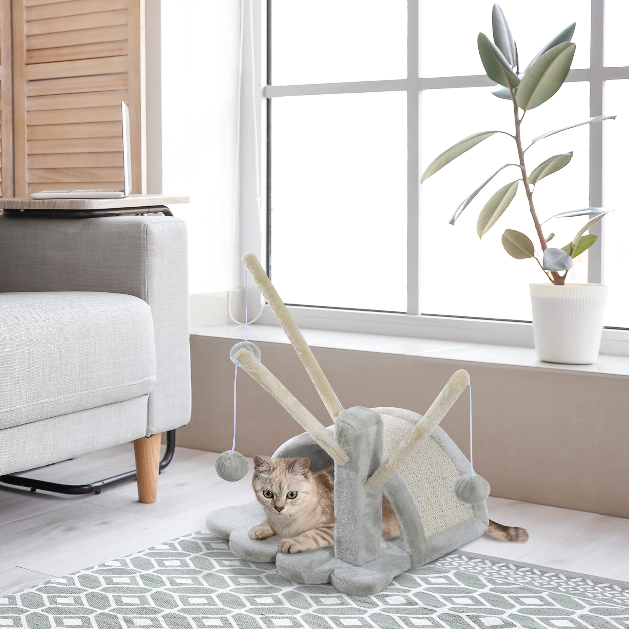Image of Scratching Tree Cat Scratching Tree Cat Climbing Tree Cat Sisal Covered With Plush Light Grey Chipboard 38x38x40 Cm