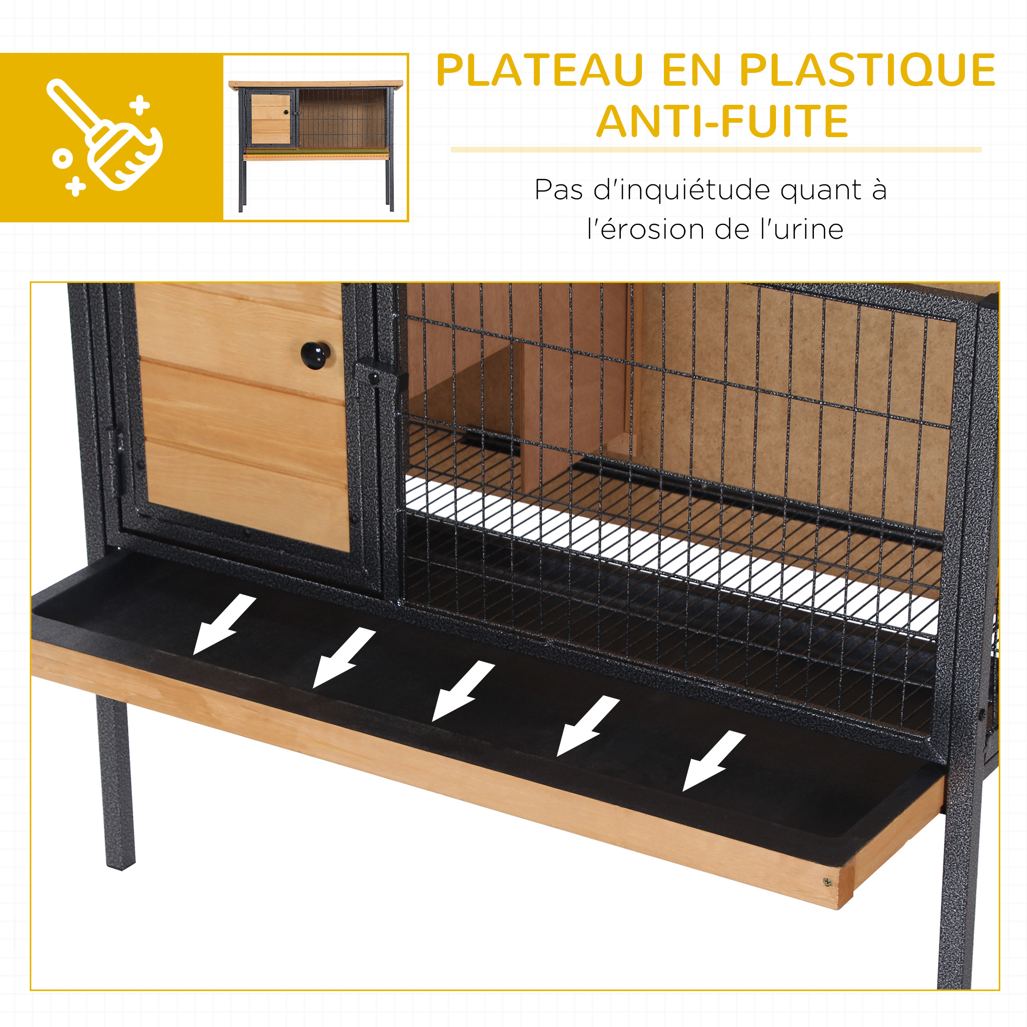 PawHut Wooden Rabbit Cage on Legs, Outdoor Hutch for Small Animals, Guinea Pets with Openable Roof - Dim. 91.5W x 45D x 70H cm