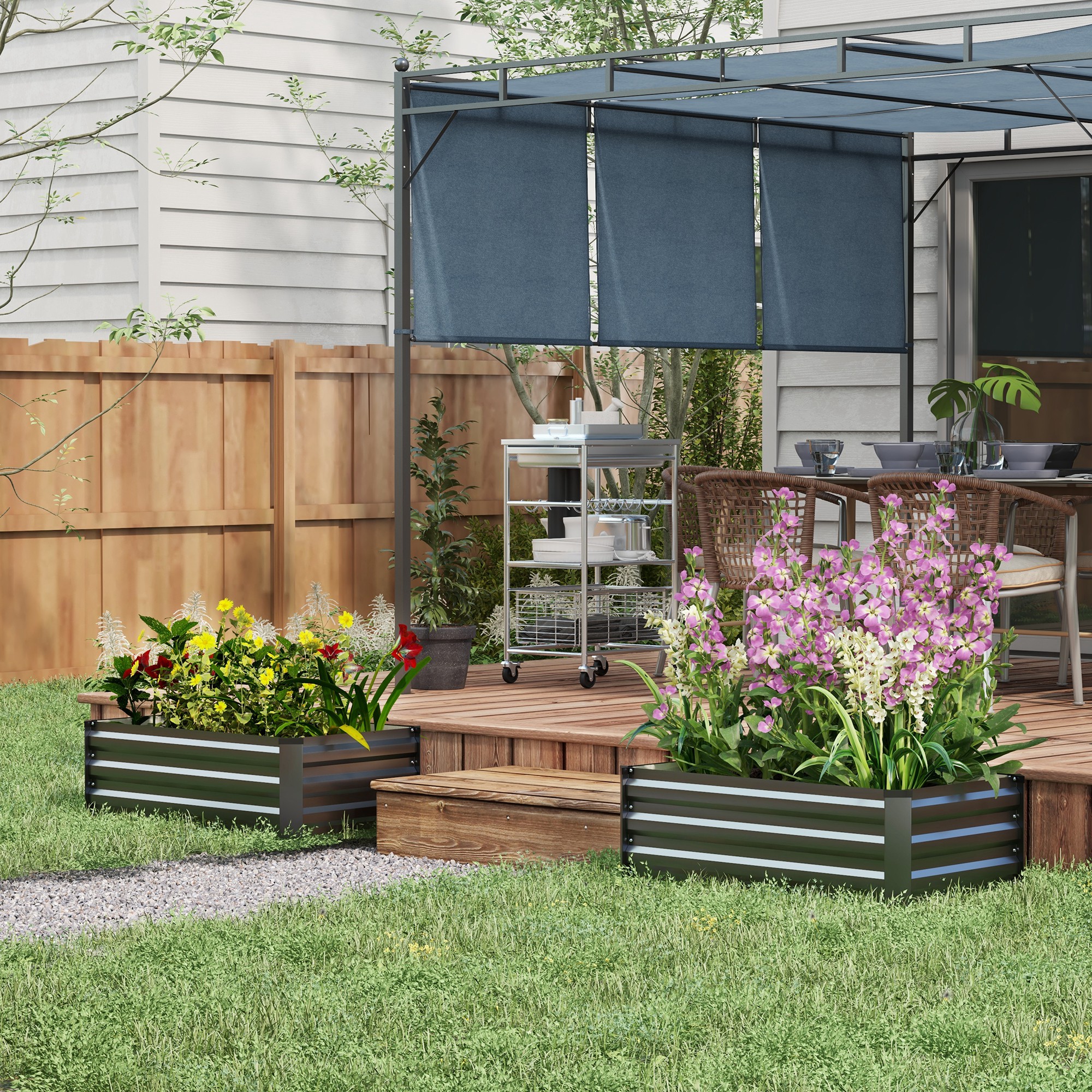 TEMU Galvanised Raised Beds For Garden Set Of 2, Outdoor Elevated Planter Box, Easy-to-, For Growing Flowers, Herbs And Vegetables, Grey