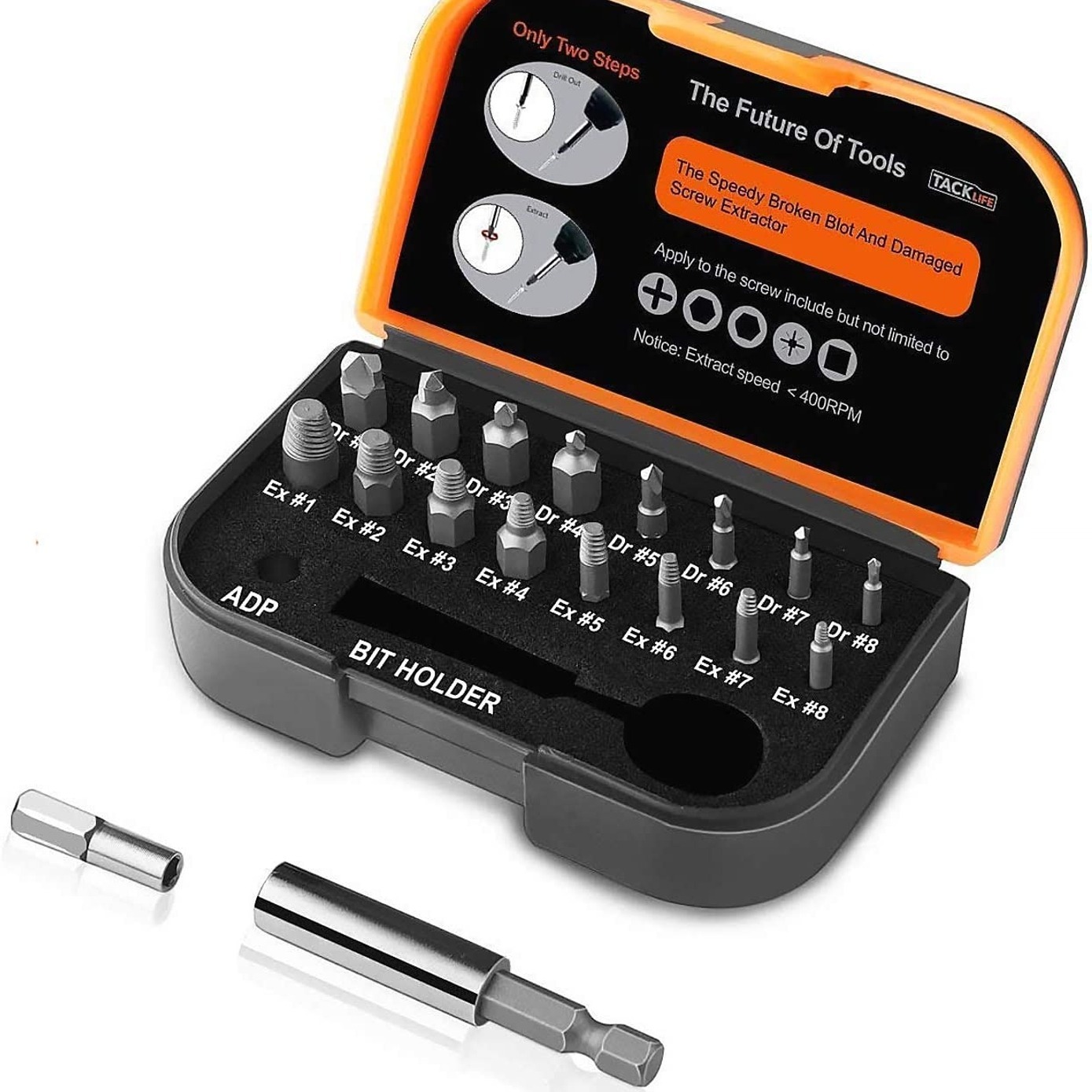 E-shop TACKLIFE DSE01 Beschädigte Schraube Extraktor Kit, 18pcs Schraube Extraktor, Remover Set von , magnetische Verlängerung Bit-Halter und