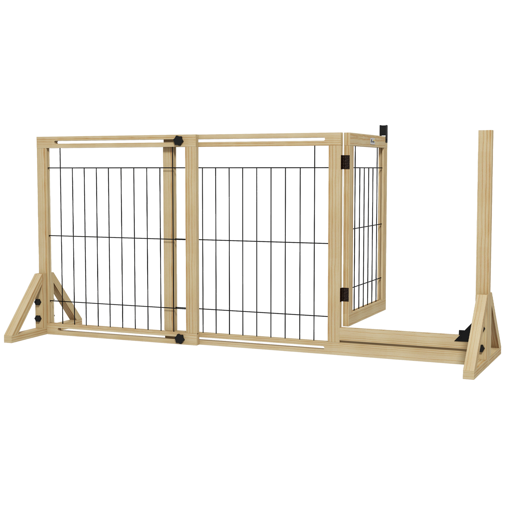 Image of Pawhut Dog Wooden Barrier Pet Fence 2-panel Extendable With Triangular Support Legs For Doorway 112-159x44x70 Cm Natural