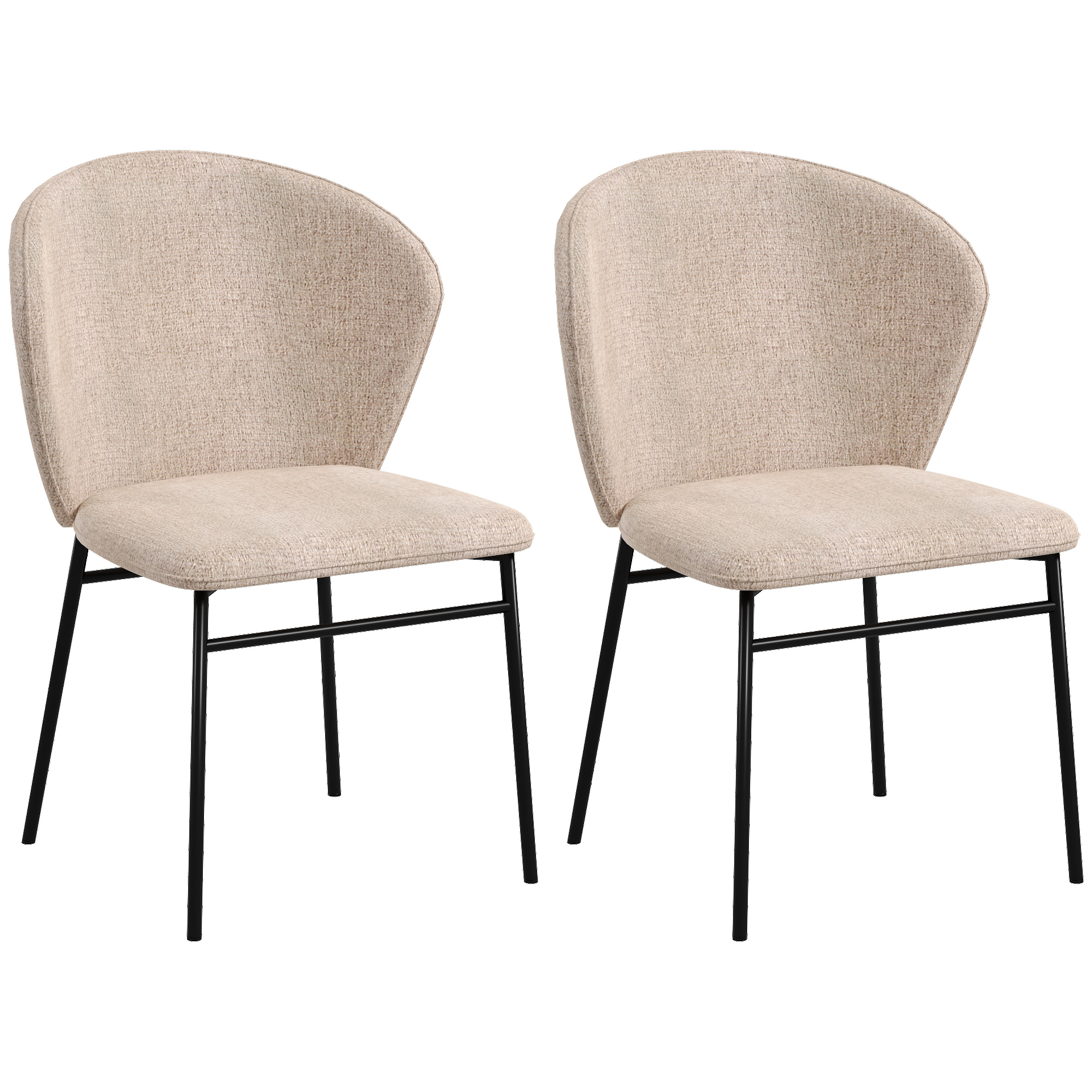 TEMU HOMCOM Lot de 2 chaises de salle à manger, chaise de cuisine, assise rembourrée en tissu lin, pieds en acier stable, chaise de salle de bureau,