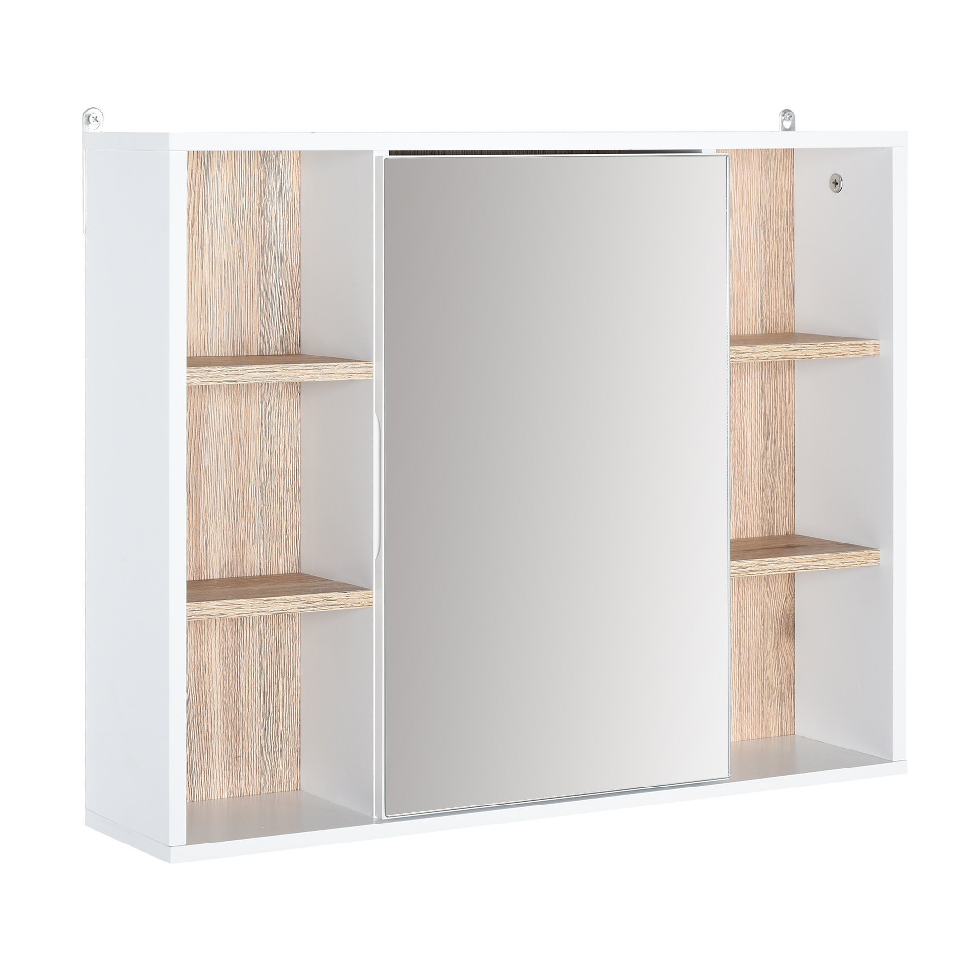 Image of Homcom Mirror Cabinet With Internal Storage And Adjustable Shelves Wall-mounted Bathroom Cabinet With Open Shelves 60x14.5x49.4 Cm White And Oak