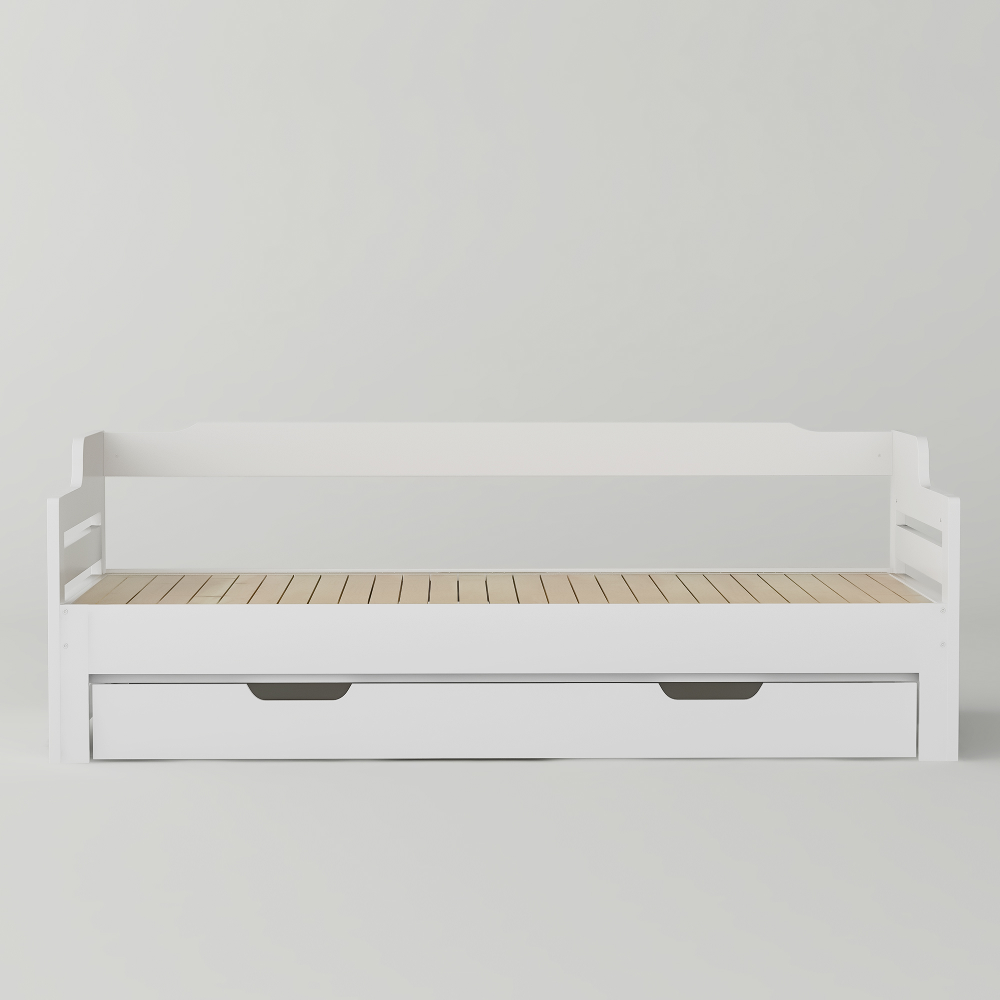 Daybed ( 90 x190 cm White Trundle and Drawer, Cabin Bed, SIngle Guest Bed Sofa Bed, Pull out Trundle and Storage Drawer for Living Room and Bedroom