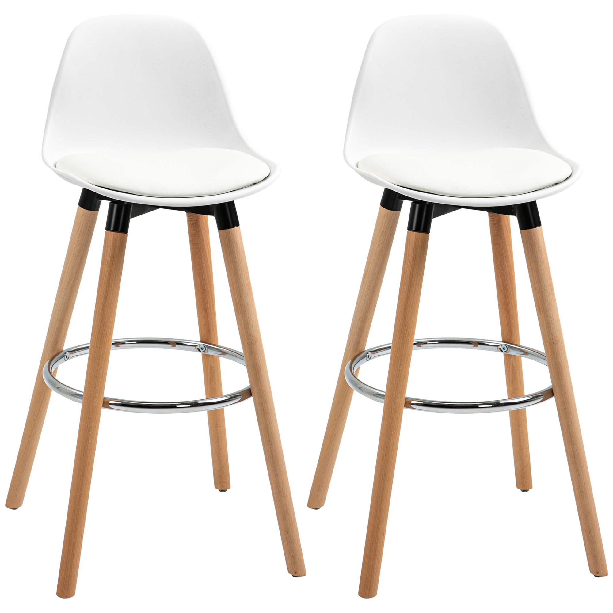TEMU Juego de 2 Taburetes de Bar HOMCOM con Patas de Madera y Reposapiés Metálico, Asiento Tapizado en PU de 70 cm, Estilo Moderno para Cocina y