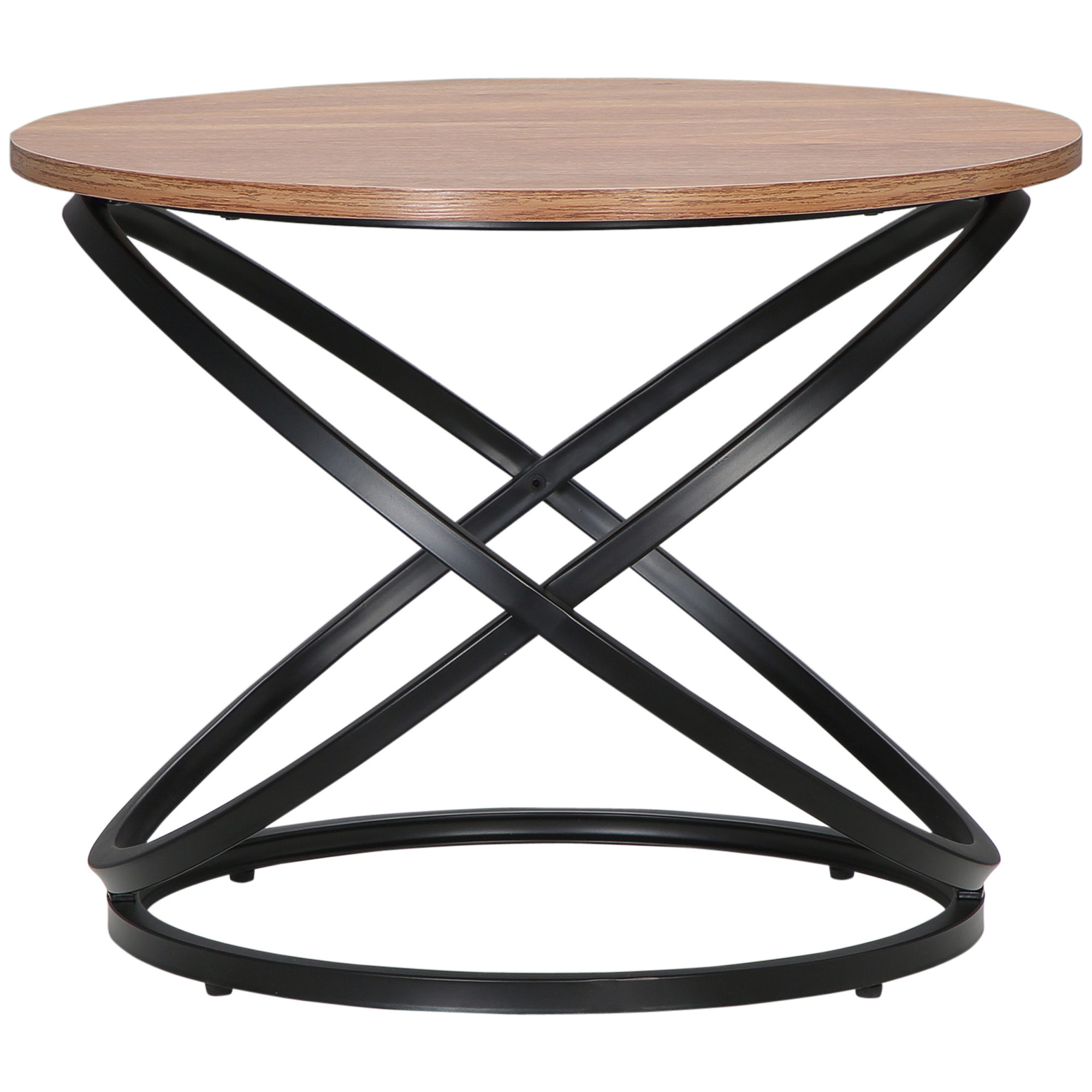 TEMU Homcom Round Coffee Table Industrial Style Side Table In Black Metal With Wooden Top - Dimensions: 60 X 46h Cm