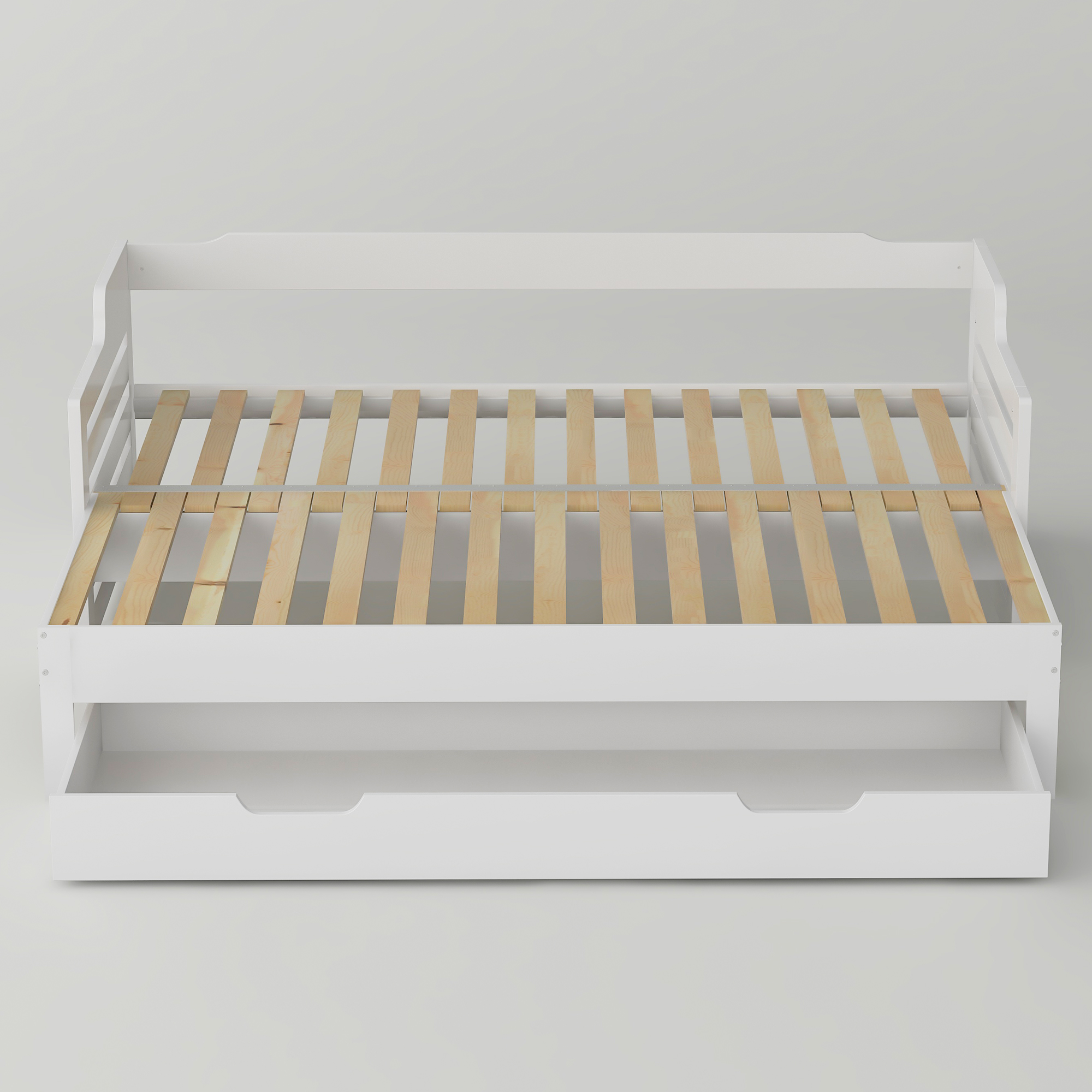 Daybed ( 90 x190 cm White Trundle and Drawer, Cabin Bed, SIngle Guest Bed Sofa Bed, Pull out Trundle and Storage Drawer for Living Room and Bedroom