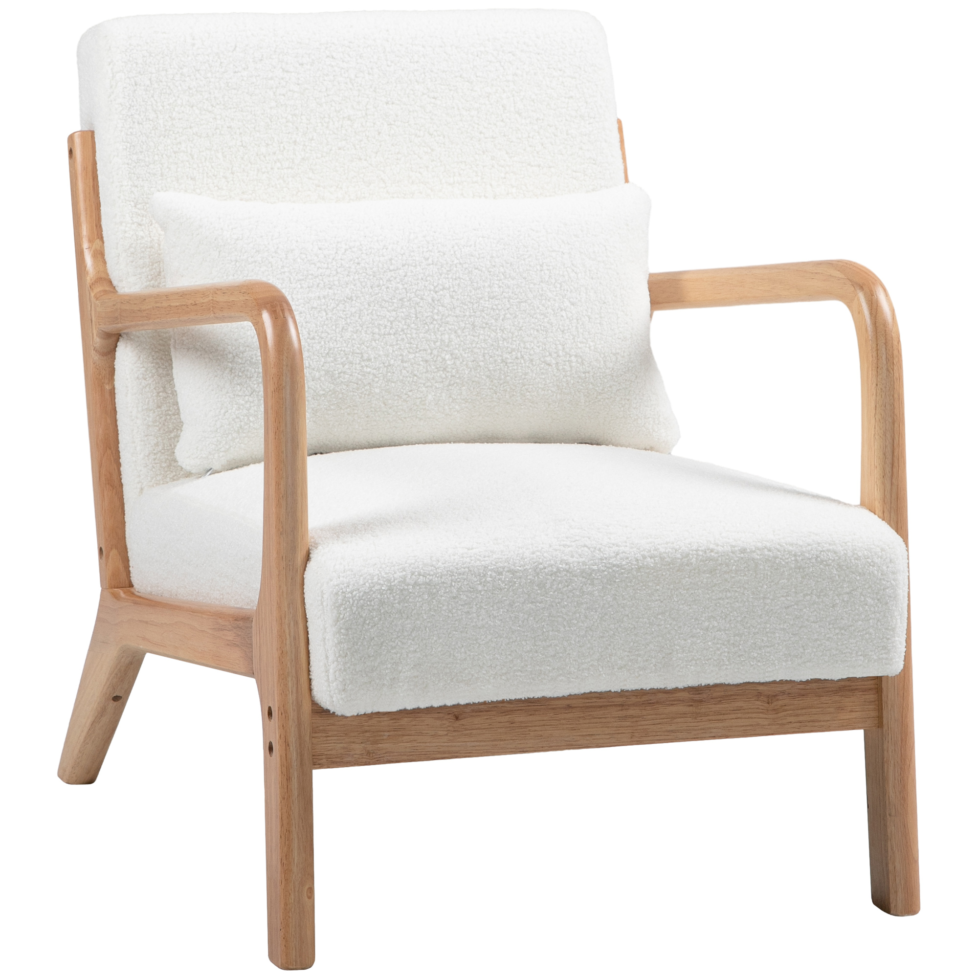 TEMU HOMCOM Fauteuil de salon avec cadre en bois fauteuil lounge - assise profonde - accoudoirs - velours crème