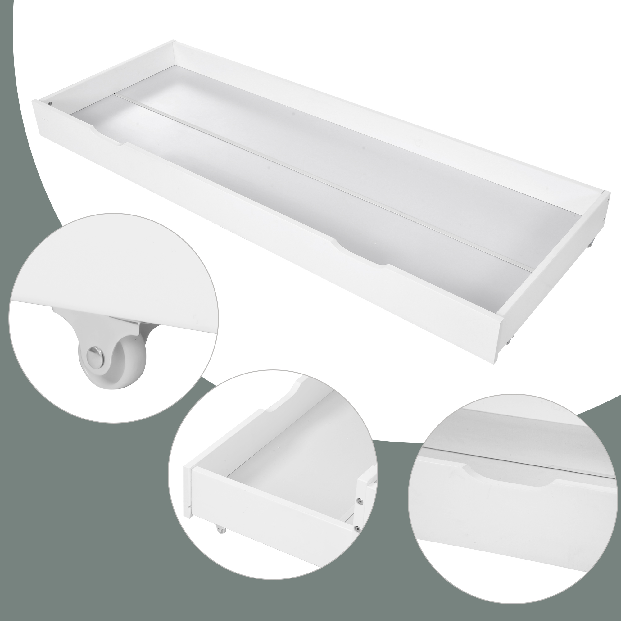 Daybed ( 90 x190 cm White Trundle and Drawer, Cabin Bed, SIngle Guest Bed Sofa Bed, Pull out Trundle and Storage Drawer for Living Room and Bedroom