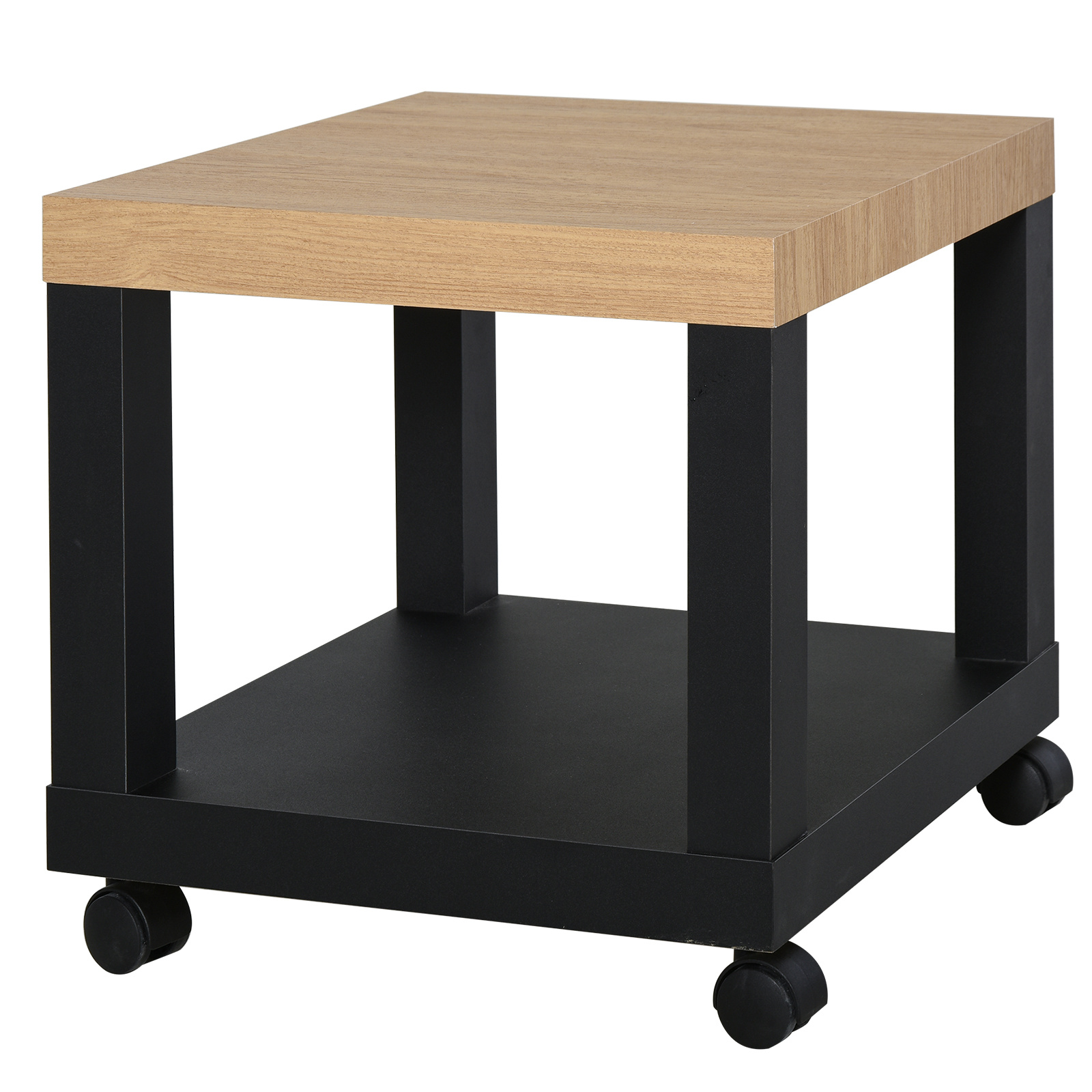 TEMU HOMCOM Mesa Lateral para Sofa para Mesita de Noche Multifuncional y con Estante Abierto de Almacenaje con Ruedas 40x40x40 cm Negro