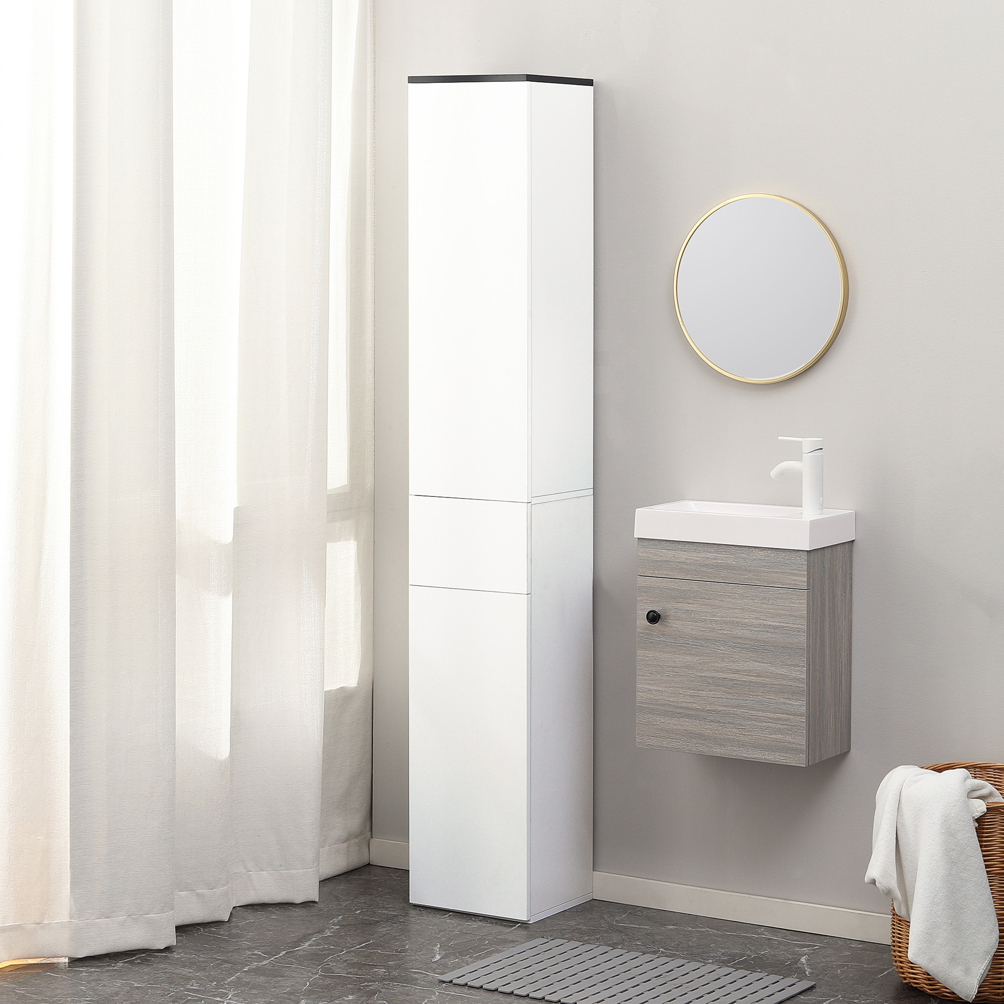 Image of Kleankin - Bathroom With Adjustable Shelf, 2 Closed Shelves And A Drawer, Bathroom Cabinet In Chipboard And Mdf, 30x28x180cm, White