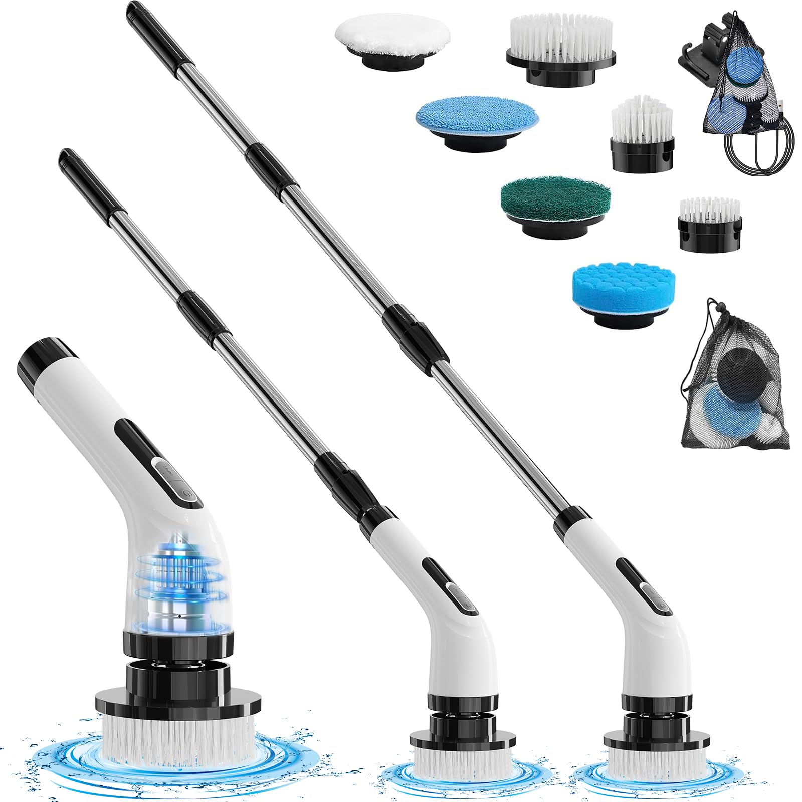 

7 Rotating Brush Heads Rotating Household Cleaning Brush, Electric Cleaning Brush With 7 Interchangeable Drill Heads, Electric Scrubber With Adjustable Handle For Bathroom Tile Floors