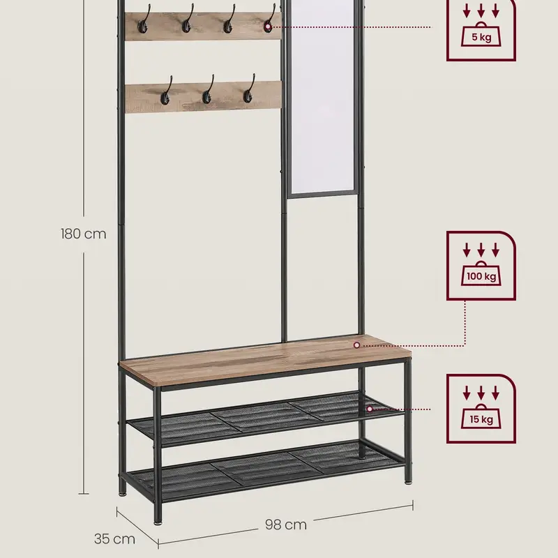 Appendiabiti Con Specchio LARFOEK - 11 Scomparti Aperti E 3 Ganci Per Ingresso E Camera - Foto 12