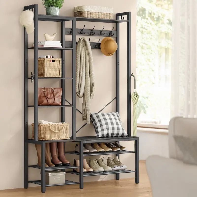 Appendiabiti A Parete Stile Casale Con 5 Ganci Tripli - Legno Di Pino Per Ingresso - Foto 12