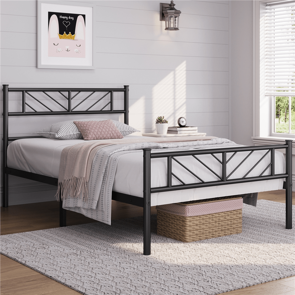 E-shop Costoffs 90x200 cm Metallbett Minimalistischer Bettrahmen Hoher Kopfteil & Fußteil Bettgestell mit Lattenrost Viel Stauraum unter dem Bett