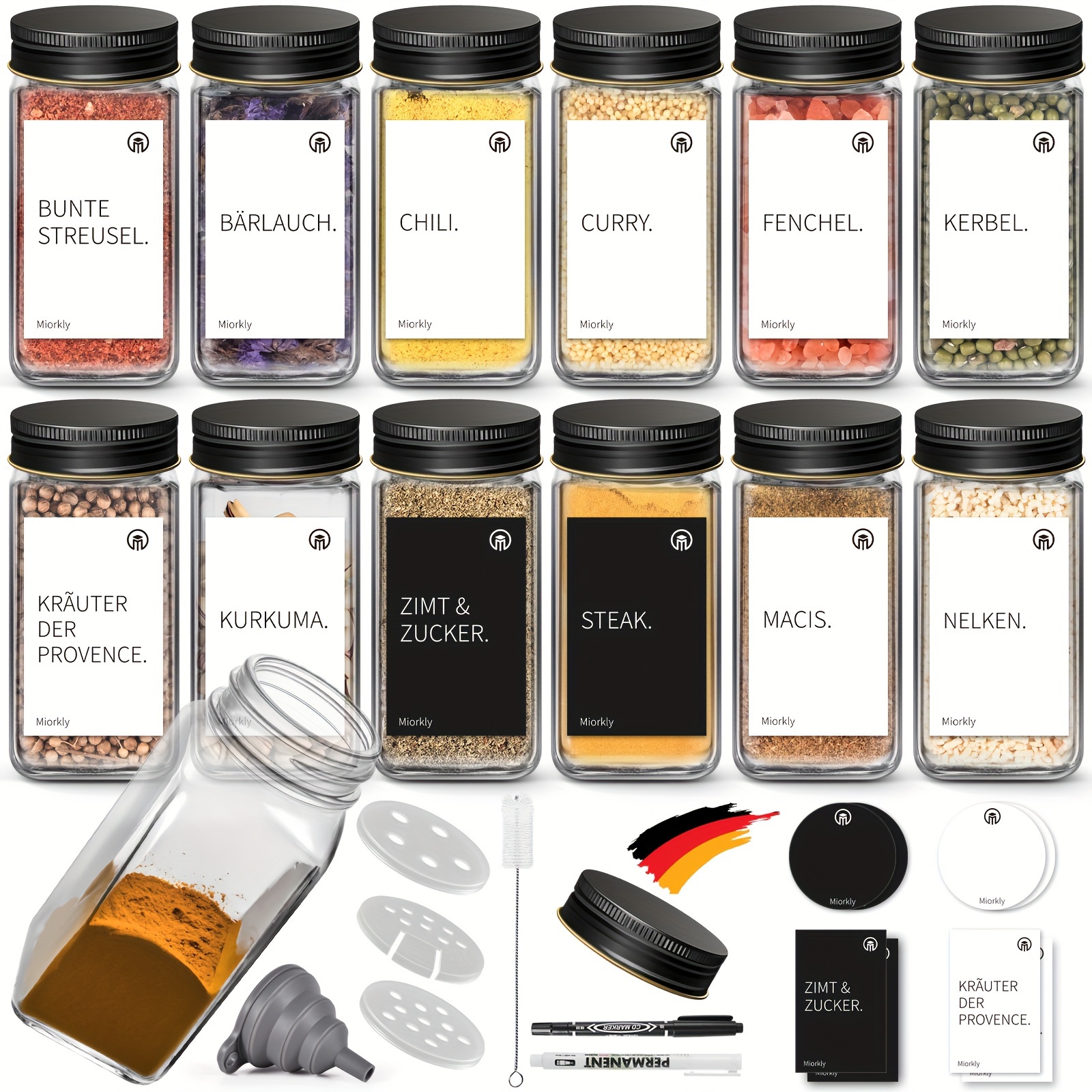 

Miorkly 24/35 Square Spice Jars, 120ml Spice Jar Set With Applicator Inserts, Spice Jars With Black , Airtight, Stainless Steel Spice Jars, Includes Funnel, Labels And Pens