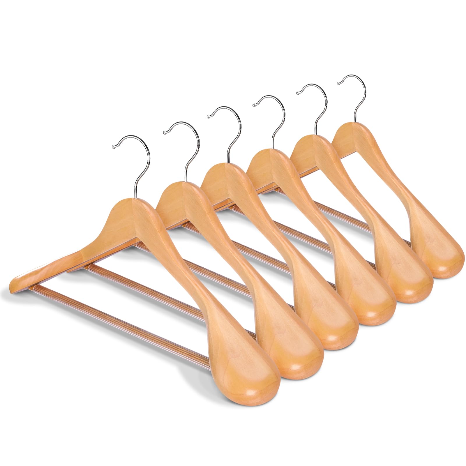 E-shop Kleiderbügel Holz Breit Kleiderbügel Holz Natur 6X Kleiderbügel rutschfest Kleiderbügel Jackbügel Anzugbügel Holzbügel, Breite Schultern