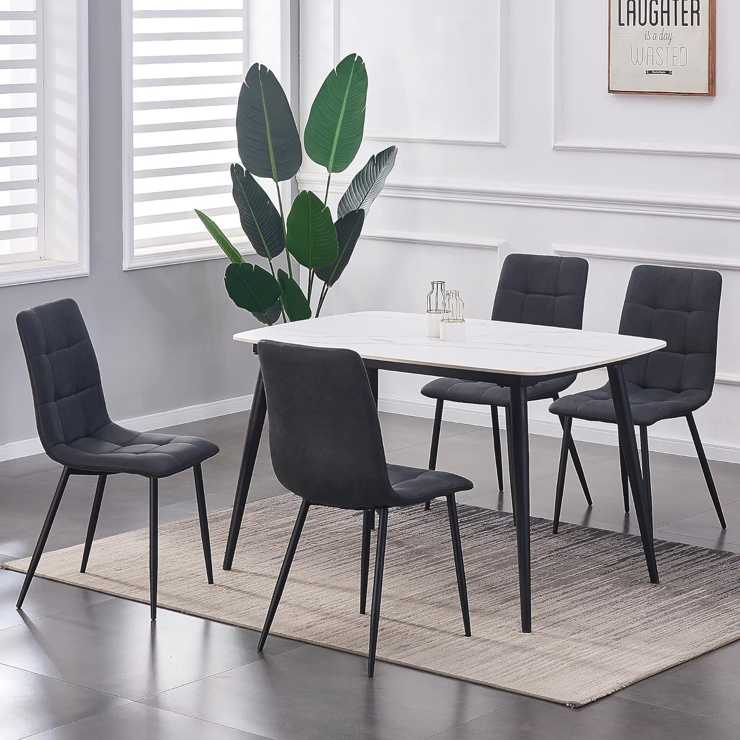 TEMU Mcc Of 4 Faux Matte Suede Leather Dining Chairs With Metal Legs Home& Restaurants