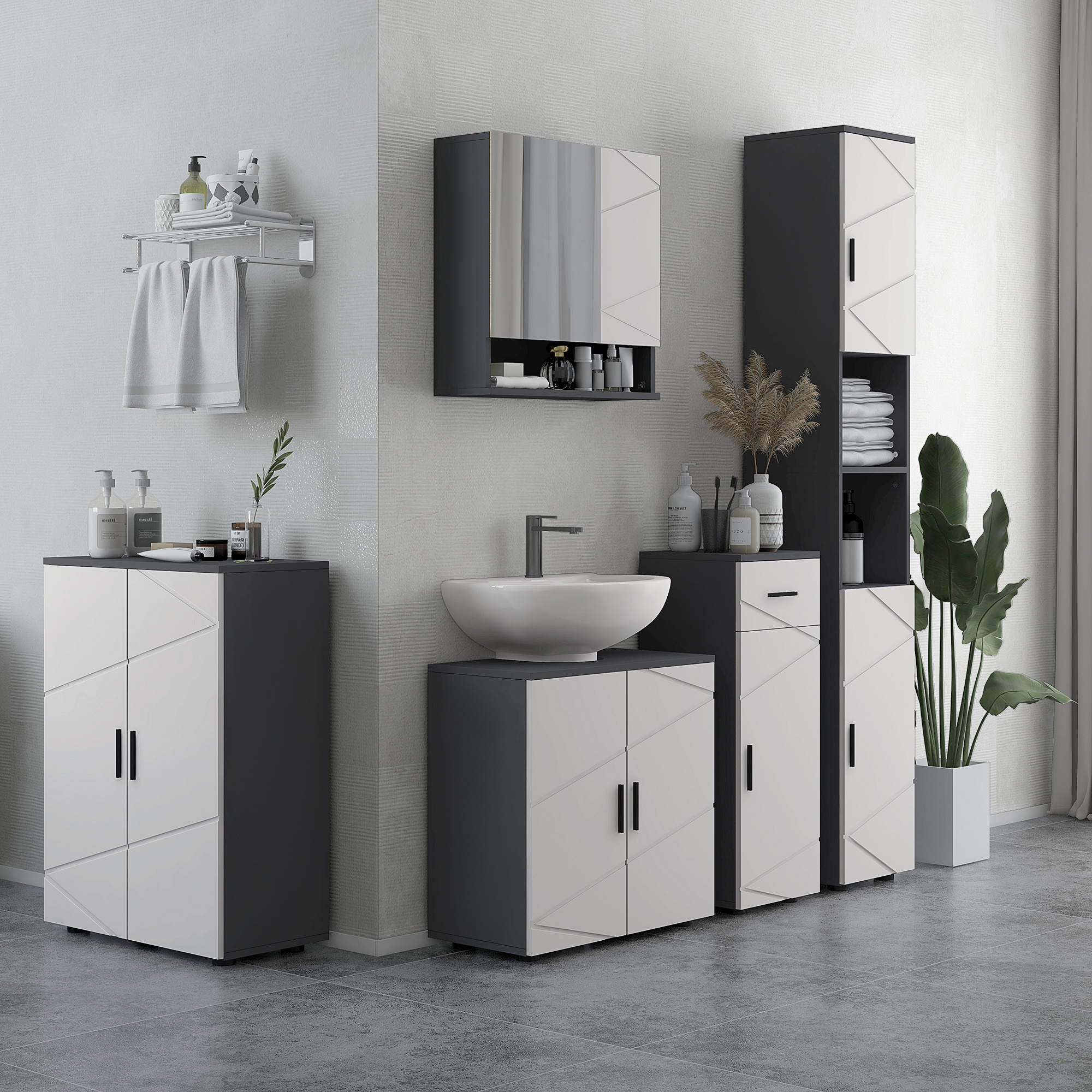 Kleankin Bathroom Cabinet In Chipboard With Adjustable 2-level Drawer And Cabinet, 30x30x82 Cm