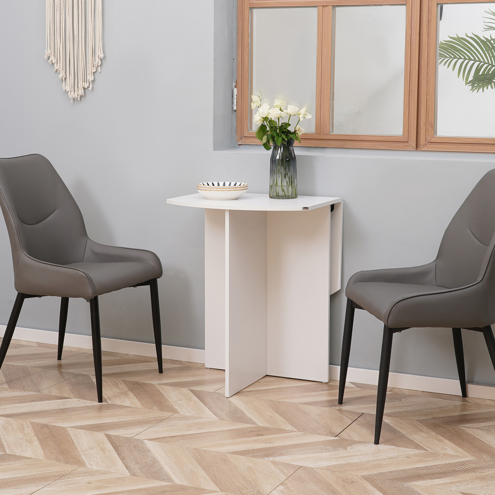 Image of Homcom Space-saving Dining Table, Folding Outdoor Table, Kitchen And Living Room Table In Wood 90x60x74cm