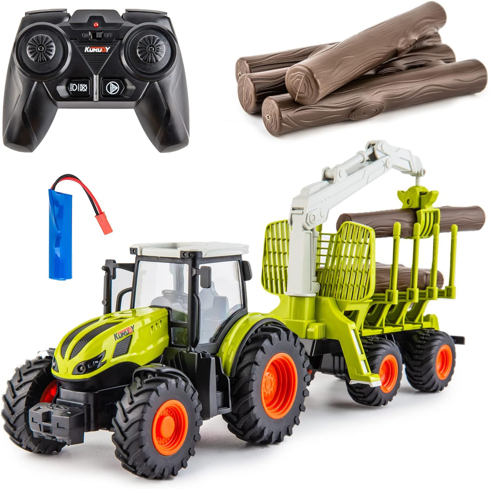 Remote Control Tractor Remote Controlled, Rc Tractor With Trailer (set, Complete Set), Wooden Grapple, 4 , Truck Toys From 3 4 5 6 Years