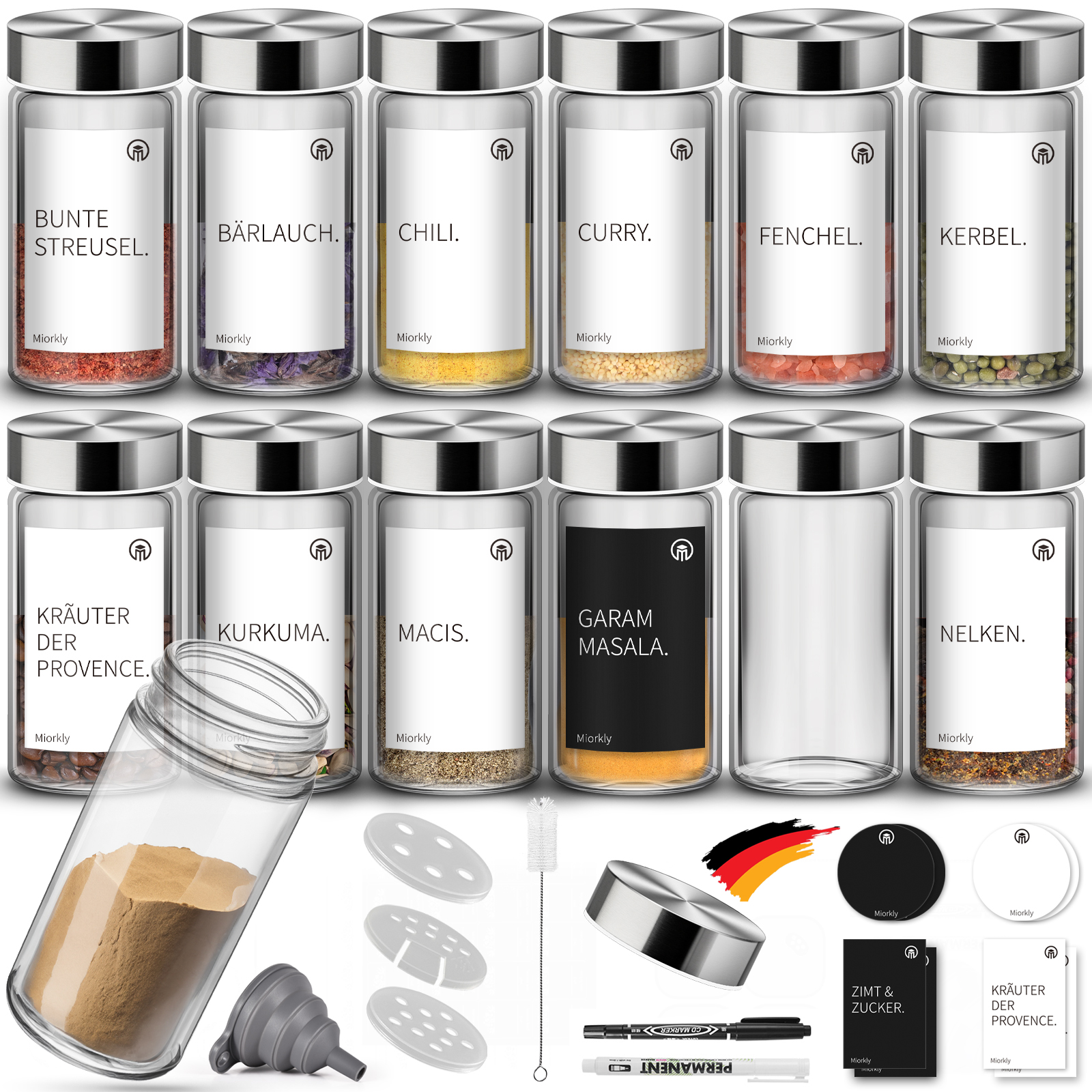 

Miorkly 12 Spice Jars With Sprinkler Insert-high Quality Stainless Steel Lid Spice Jars-round Spice Shaker-transparent Spice Container-seasoning Set Has Spice Jars Round, Sieves Et