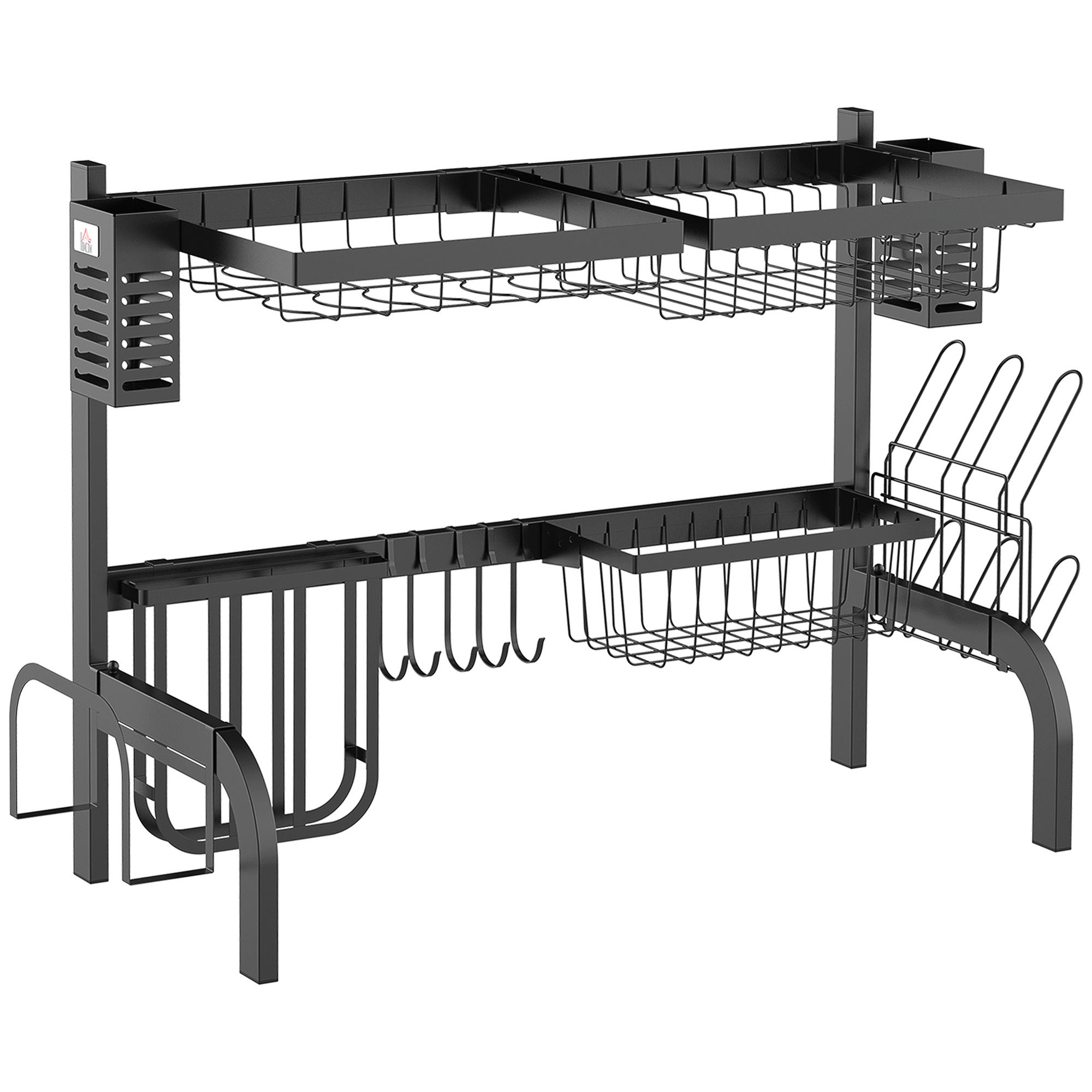 TEMU Escurreplatos de Acero Escurridor de Platos de 2 Niveles para Fregadero con Soporte para Tabla de Cortar Soporte de Cubiertos 5 Ganchos 65x31,