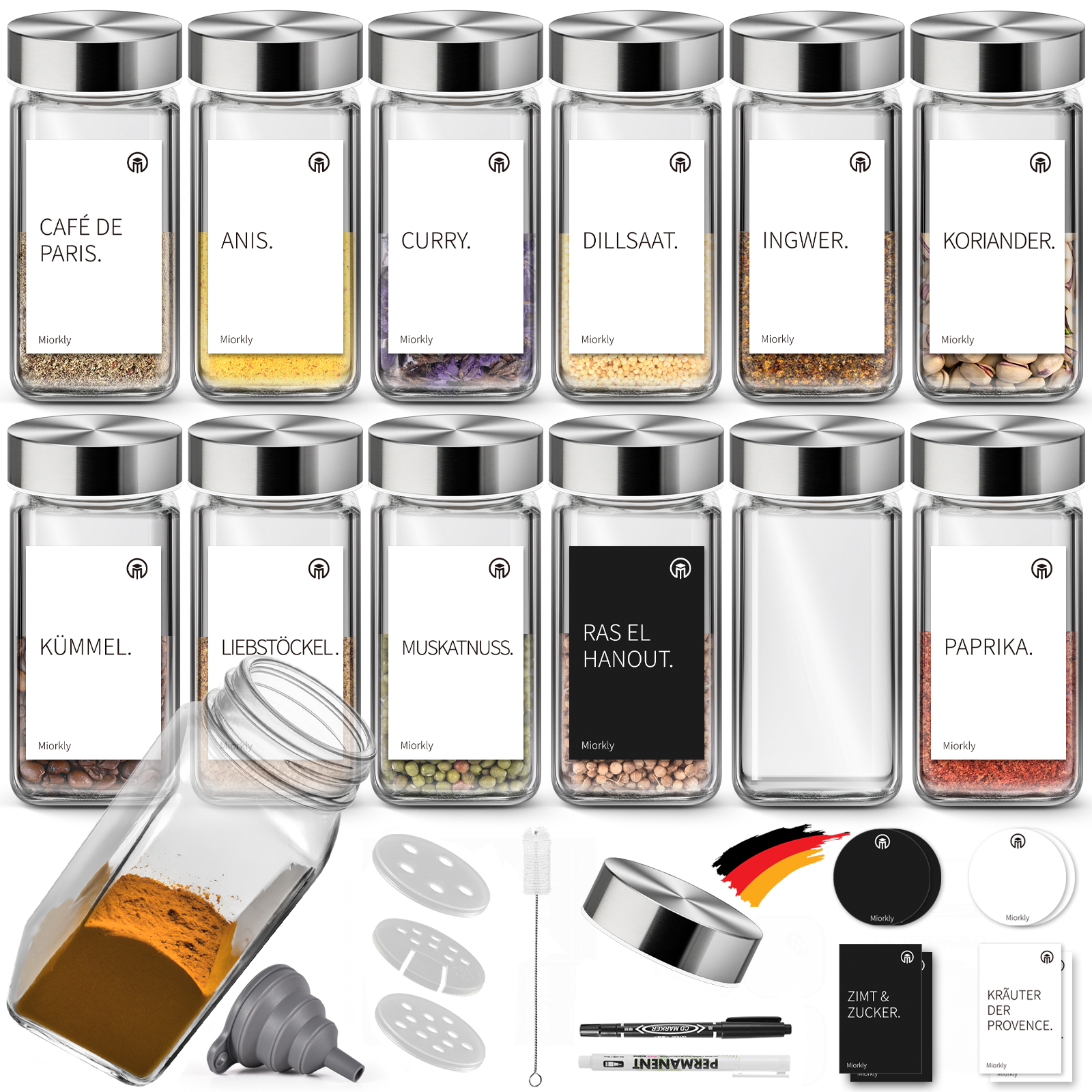 

Miorkly Spice Jars Square With Sprinkler Insert, Stainless Steel Lid Spice Jars Set 120ml, 12 Spice Jars Set, Spice Shaker Jar With Shaker Attachments, Funnel, Labels & Chalk Pen, Spices Set