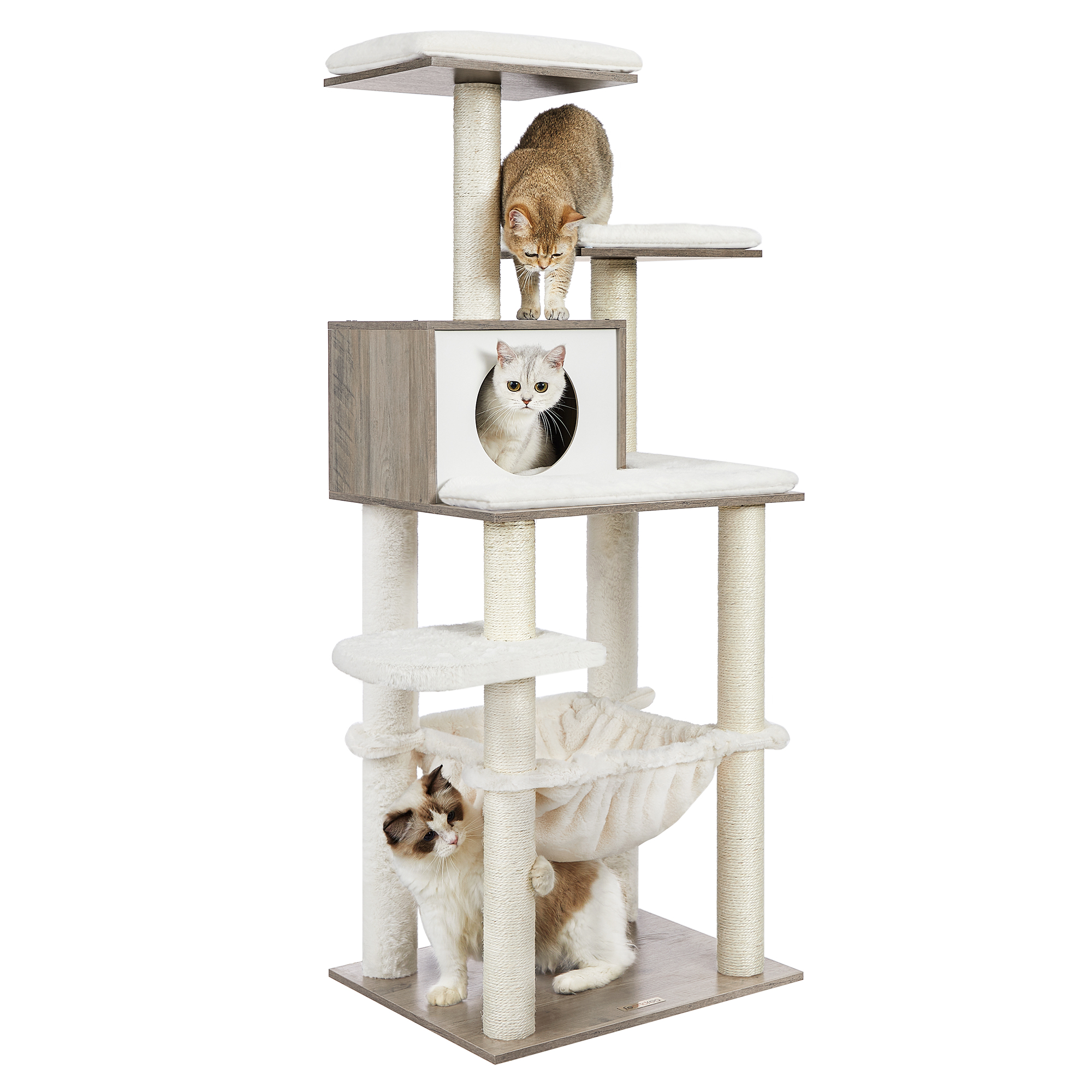 

Feandrea Arbre à Chat, de 138 cm, , Meuble pour Chat, Multiniveau, avec Griffoirs, Hamac, Plate-, Tissu Peluche , Housse Lavable