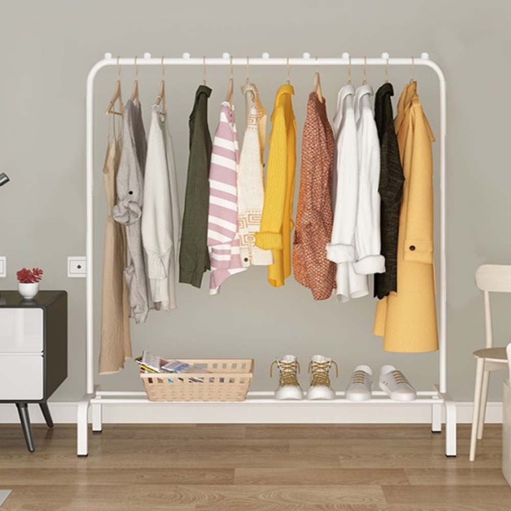 Image of Clothes Stand Freestanding Clothes Hanger Drying Rack Metal Bedroom Clothes Rail With Bottom Storage Rack Shoe Rack Coat Stand For Bedroom