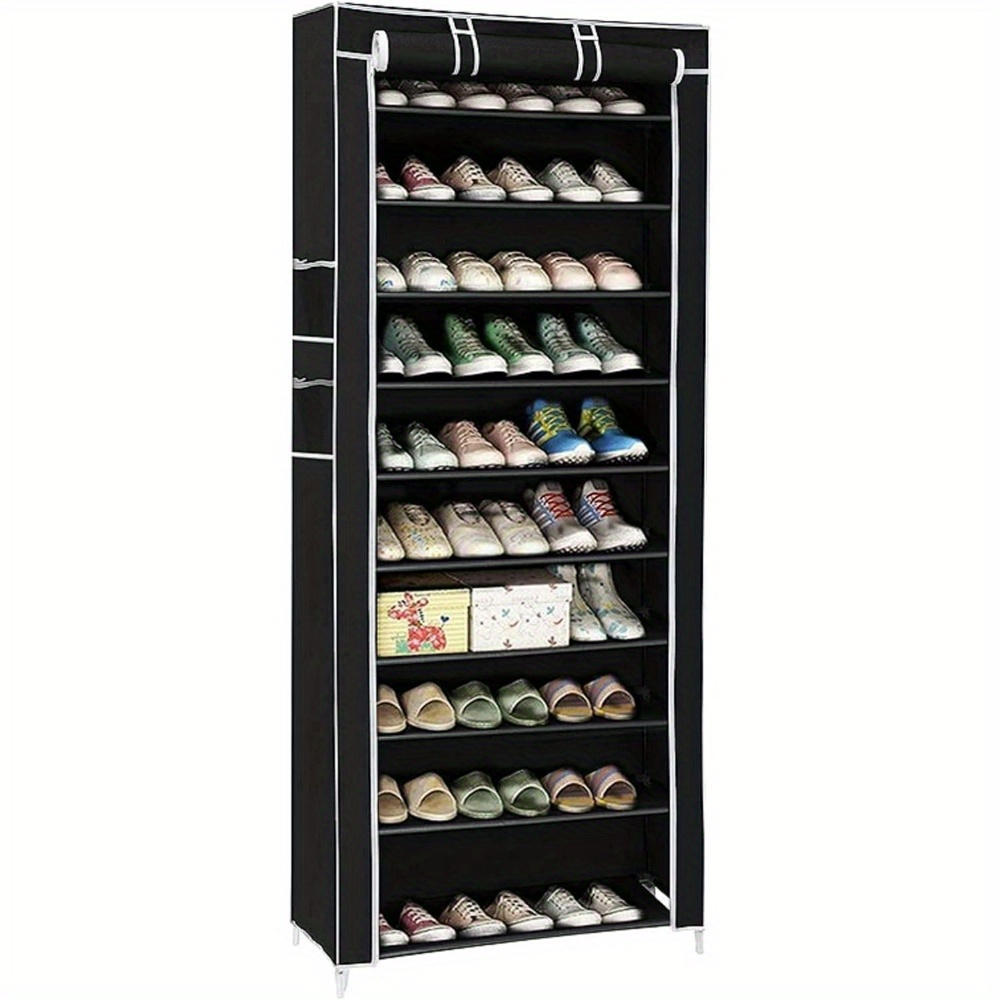 Image of Shoe Rack Shoe Storage Cabinet With Dust Cover Non-woven Fabric 9-layer Shoe Cabinet Can Hold 27 Pairs