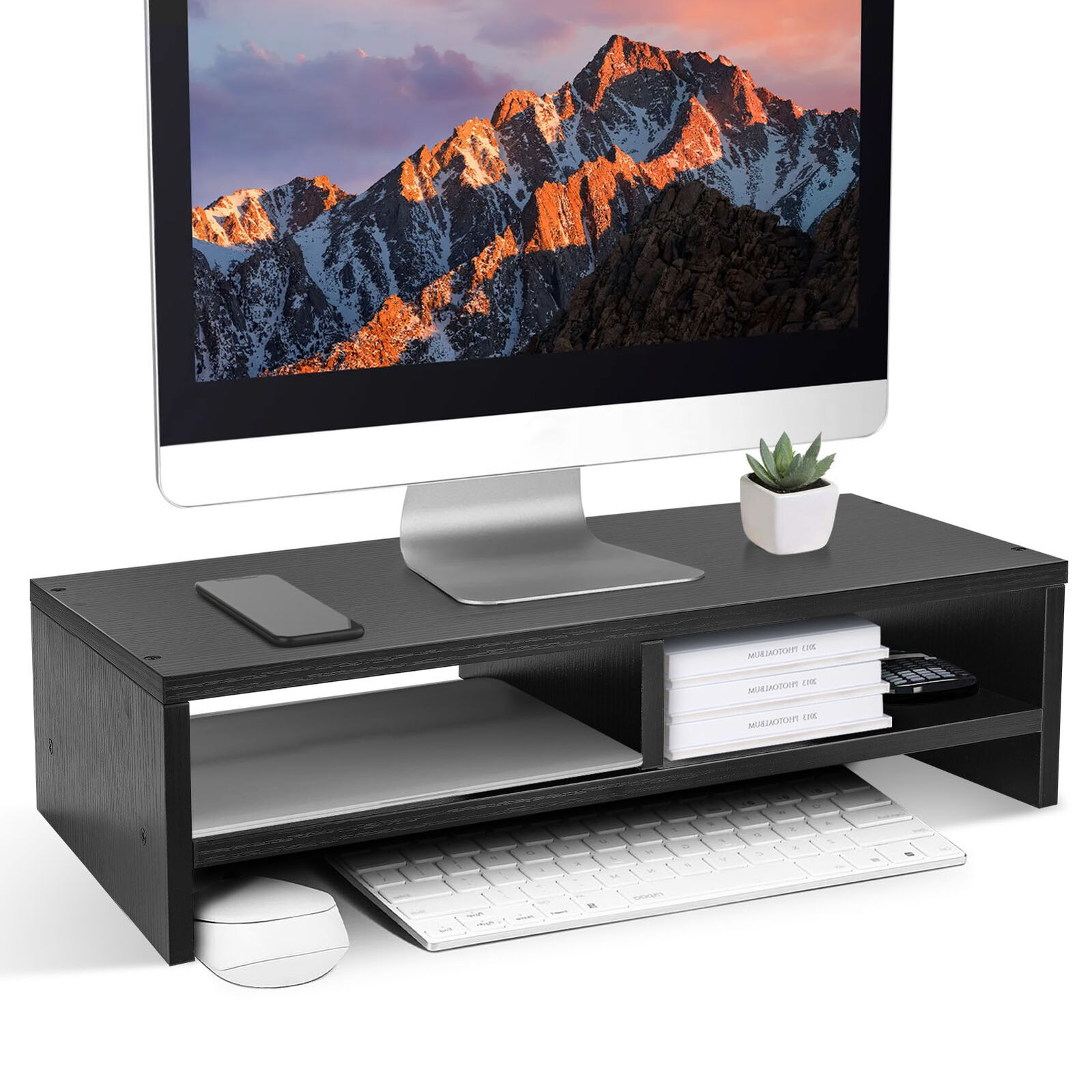 TEMU Wood Monitor Stand Riser,ergonomic Laptop Monitor Stand 2 Tiers Computer Monitor With Storage Shelf, Office Supplies Desk Organizer,w500x D200 X