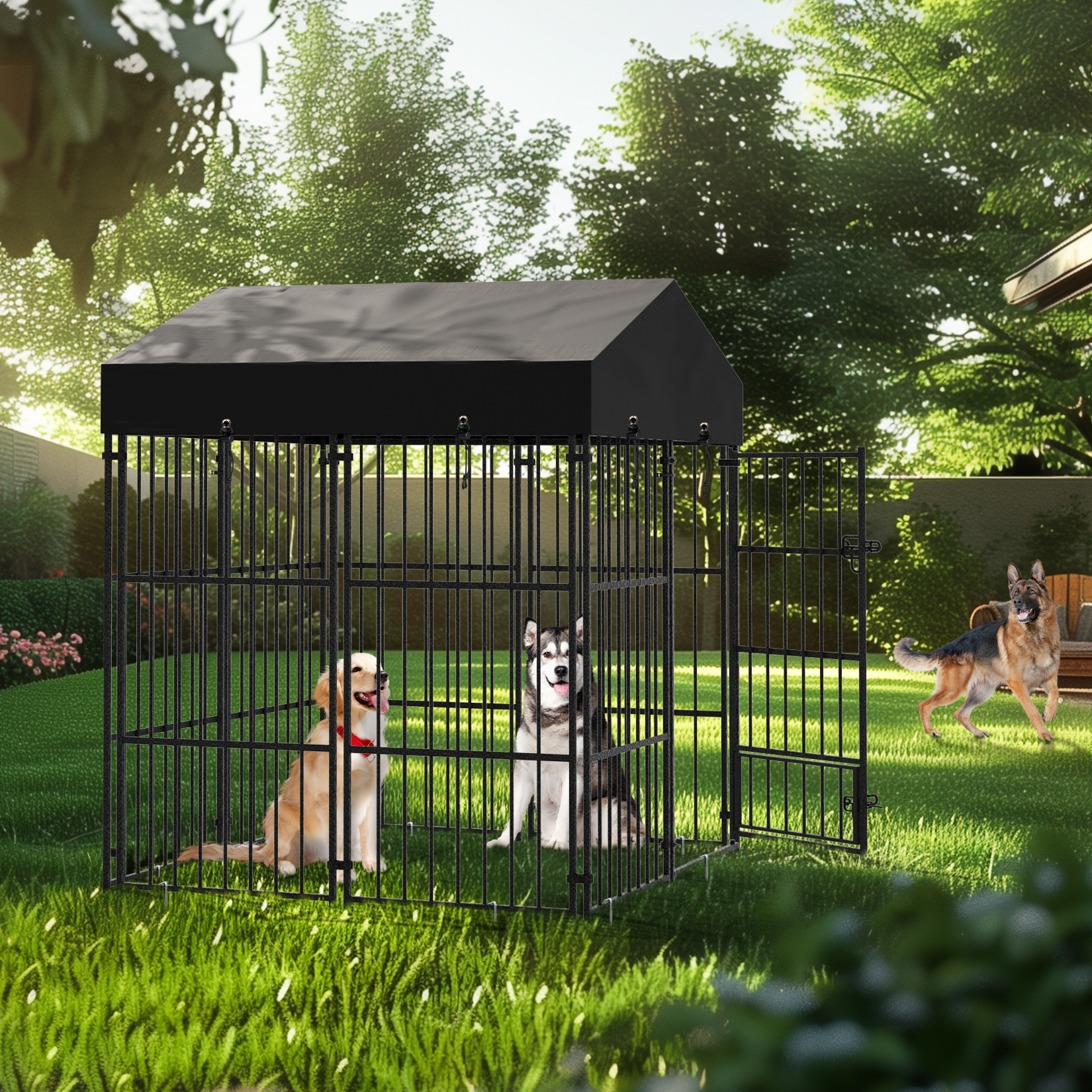 Image of Dog Kennel Outdoor 127x120x134cm Pet Pens Run Enclosure Animal Hutch Metal Coop Fence Heavy Duty Metal Welded Wire Dog Cage