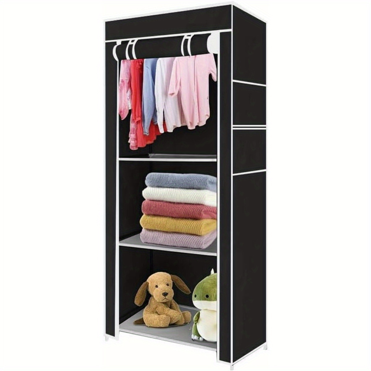 TEMU Canvas Wardrobe 149x70x45cm Portable Simple Clothing Storage Unit Fabric Wardrobe With Hanging Rail Cloth Wardrobe Suitable For 1 Clothing