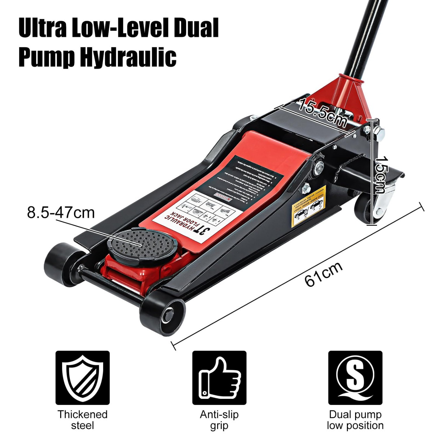 3 Tonne Hydraulic Trolley Jack for Low Profile Cars