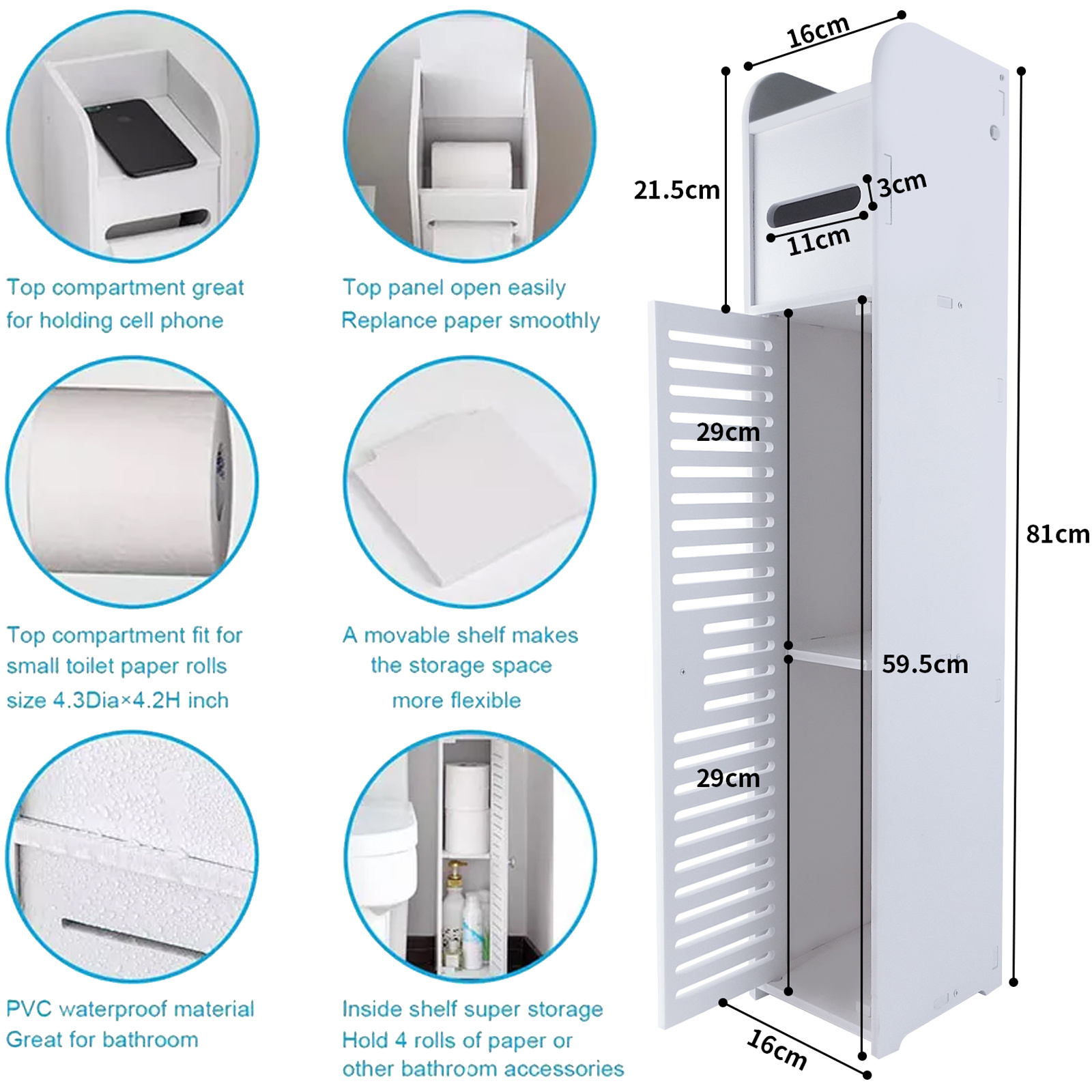 Bathroom Storage Cabinet Slim Bathroom Storage White - Temu ed