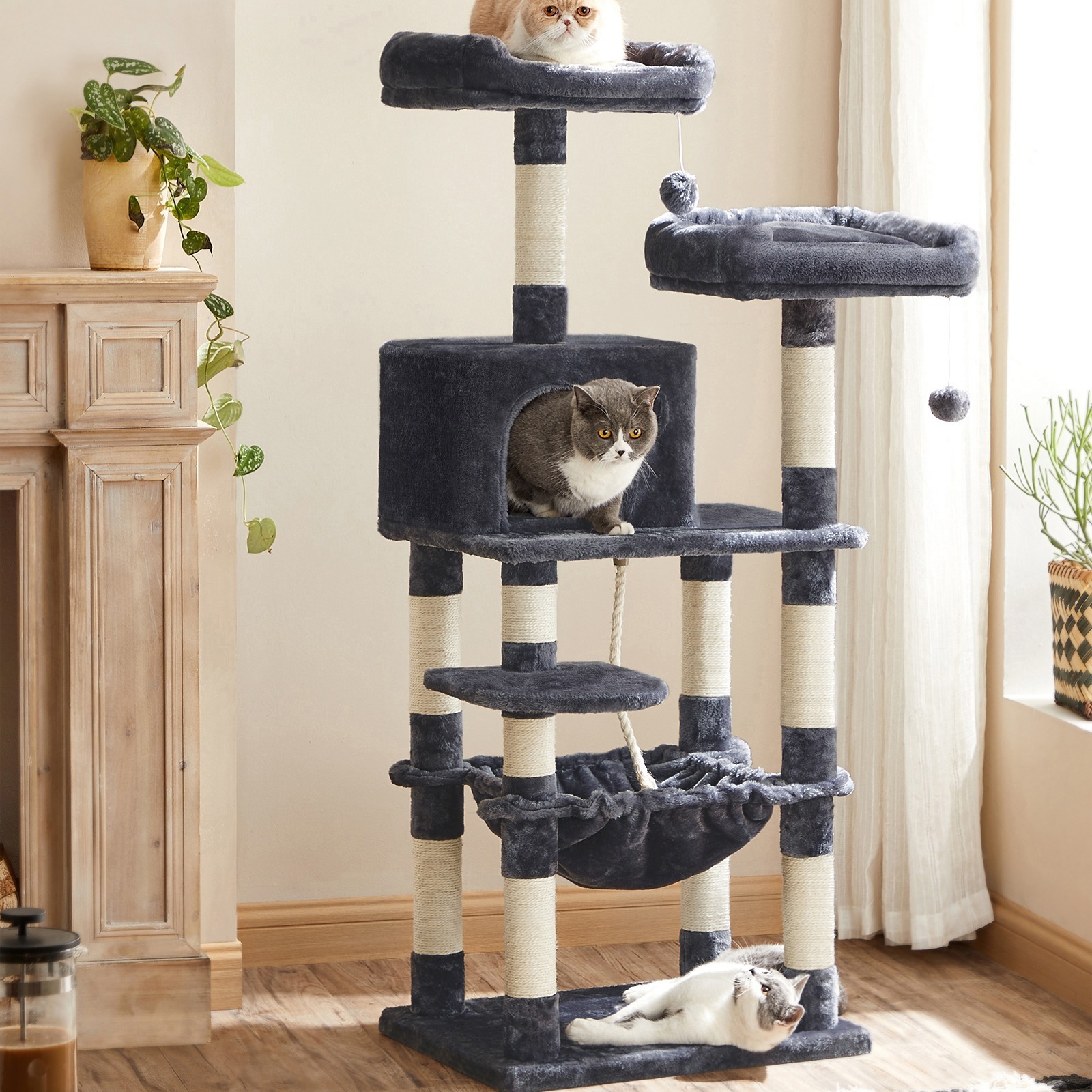 

Feandrea 143 Cm Cat Tree, Plush Cat Tree With Multi-, With 11 Cat Scratching Posts, 2 Platforms, 1 , 1 , 2 Plush Balls, Beautiful Cat Furniture For Kittens And Cats To Rest And Play, And Easy To