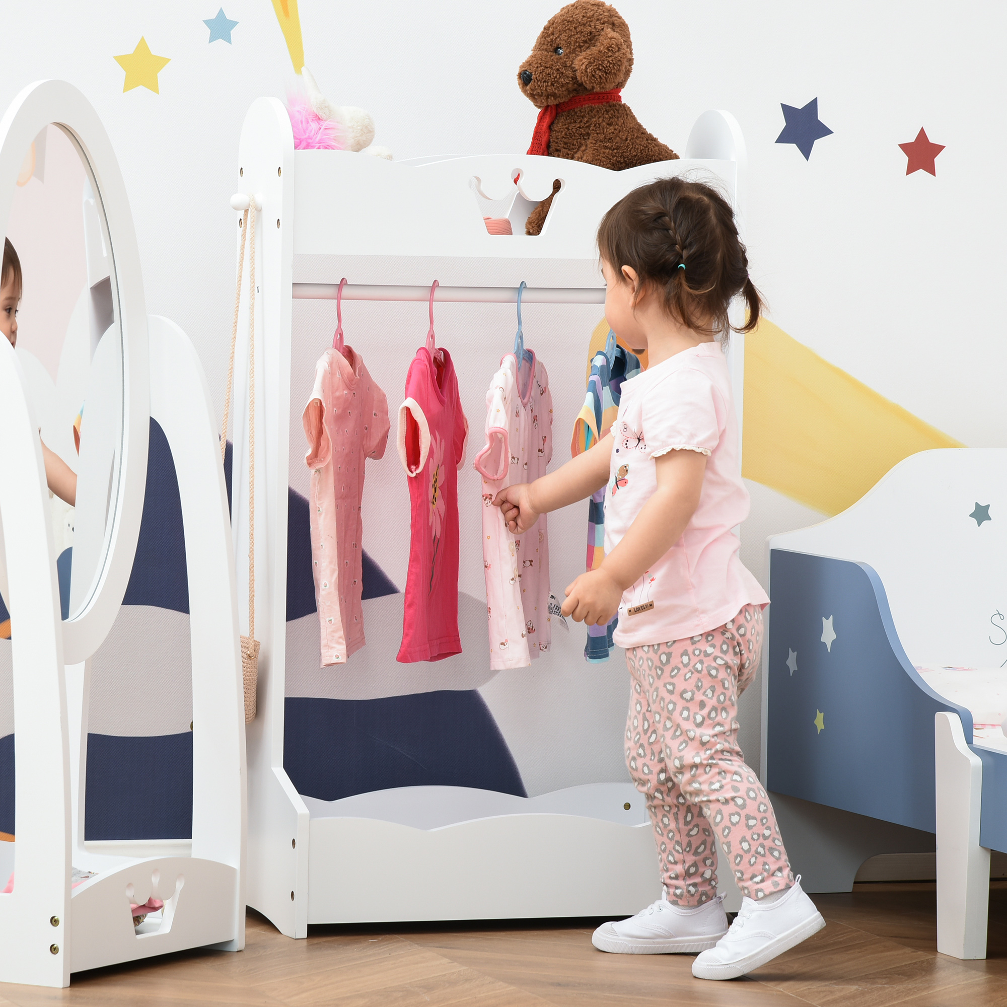 Image of Homcom Children's Coat Rack With Shelves And Side Hooks, Wooden Bedroom Furniture, 70.5x37x103cm, White