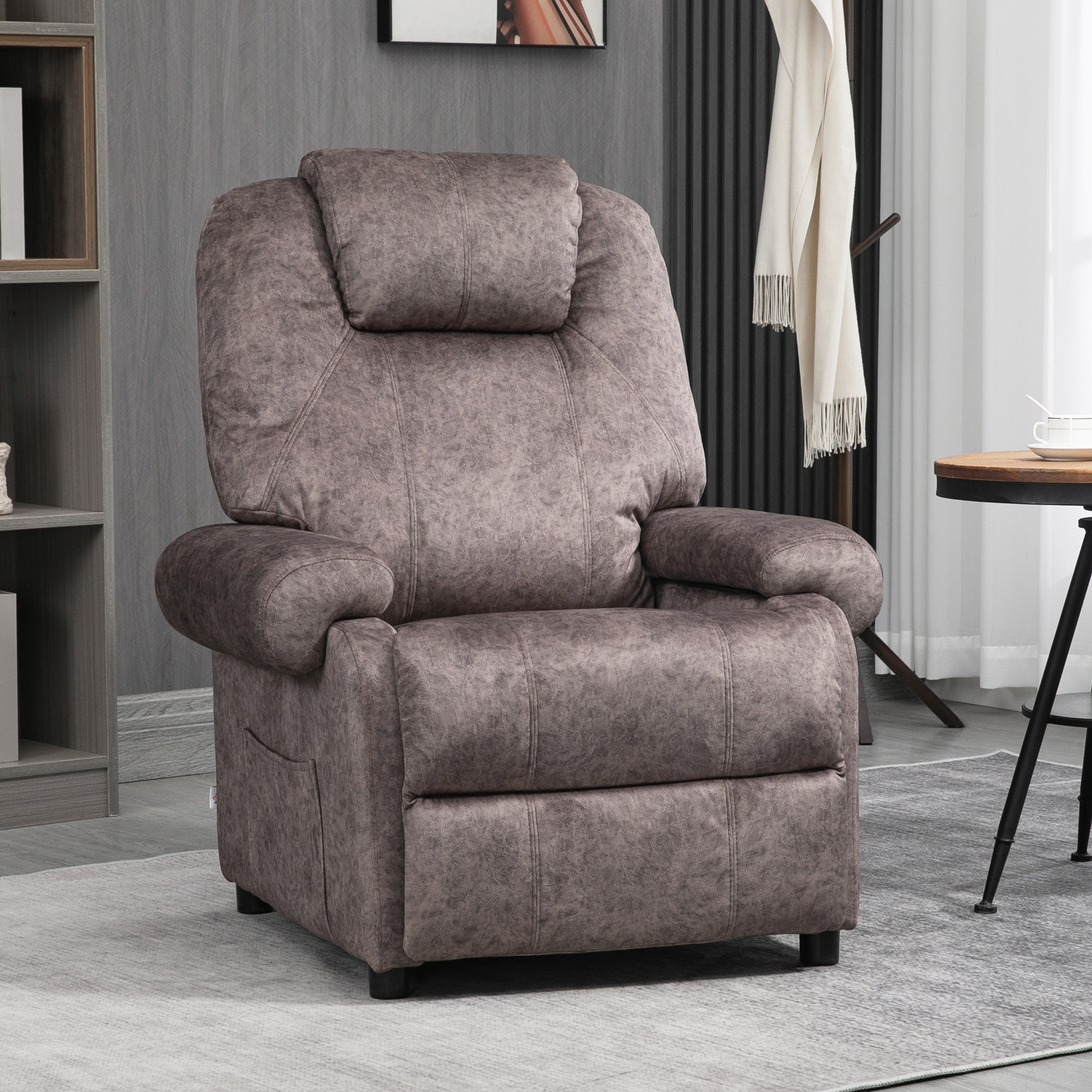 Image of Homcom Manual Reclining Relax Chair In Fabric, Reclining Chair With Removable Footrest And Side Pocket